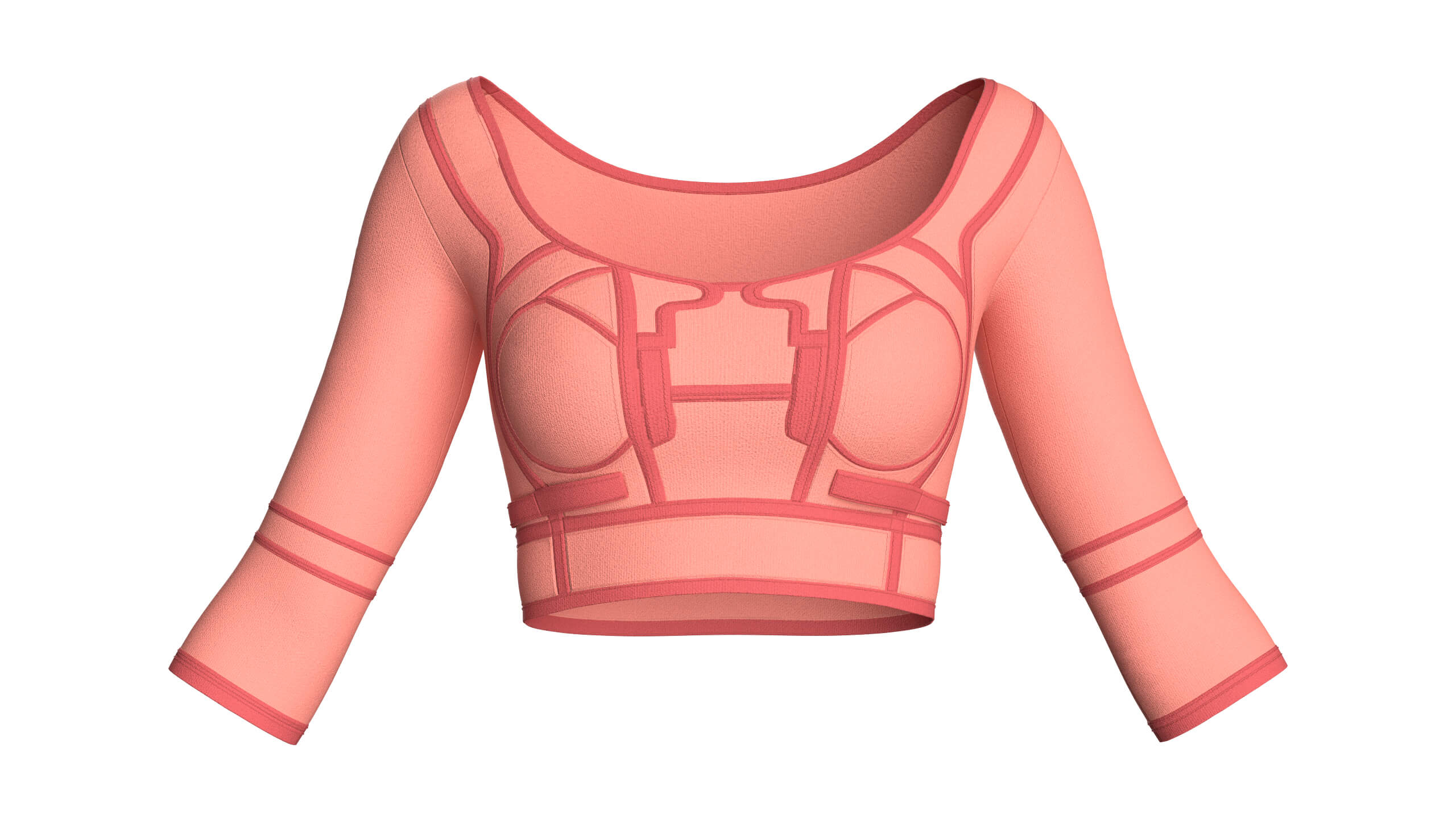 Girls Elbow-Sleeve Crop Top 3D Model