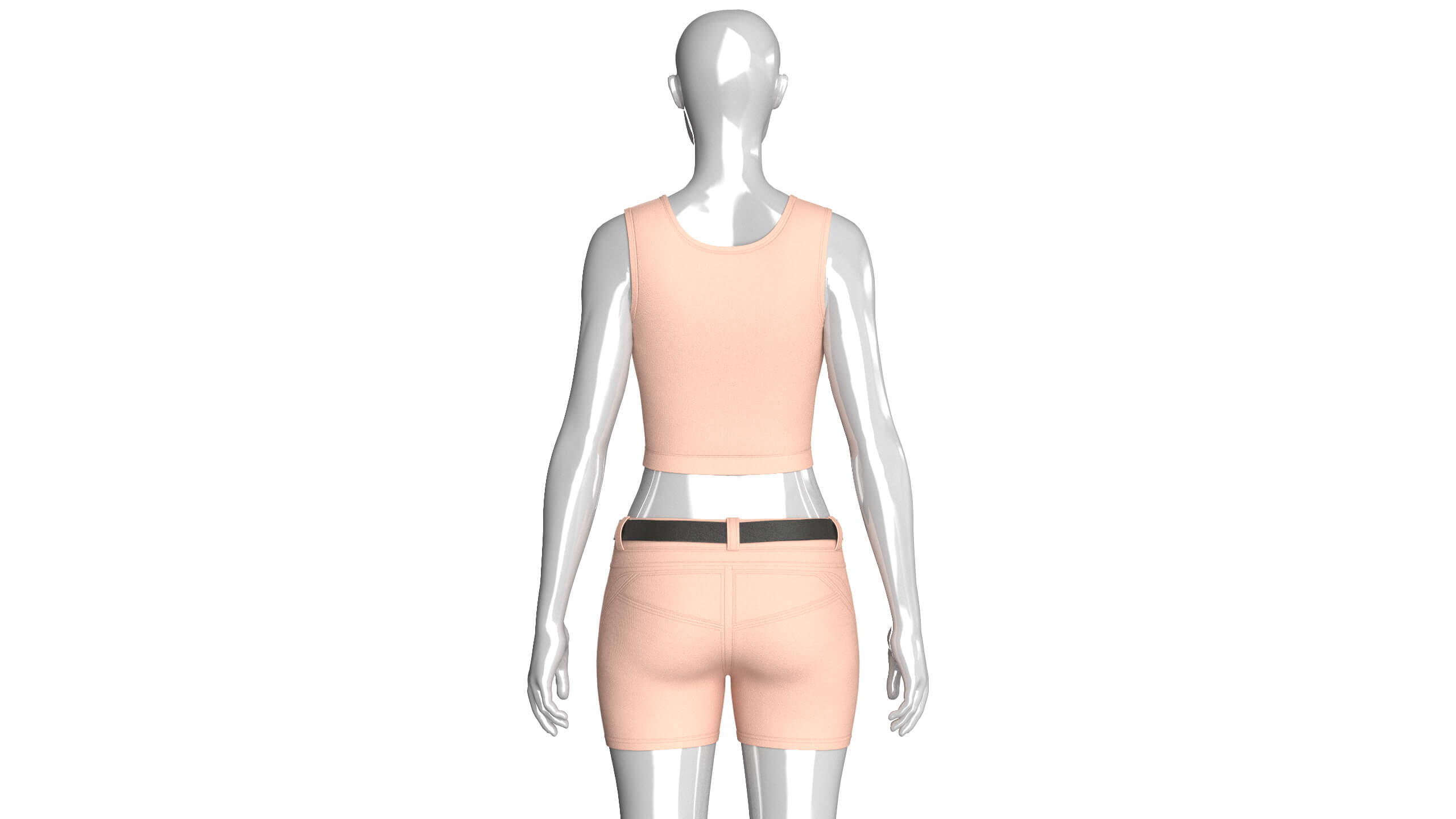 Girls Eyelet Detail Half-Zip Crop Top with Cargo Shorts 3D Model