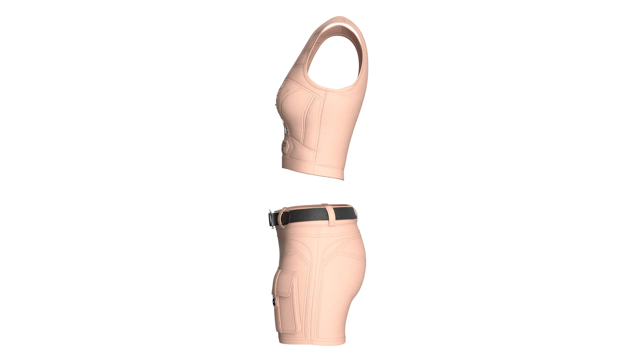 Girls Eyelet Detail Half-Zip Crop Top with Cargo Shorts 3D Model