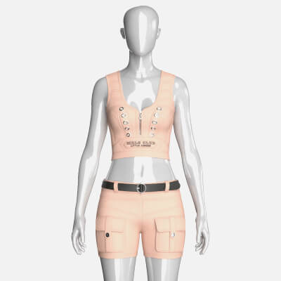Girls Eyelet Detail Half-Zip Crop Top with Cargo Shorts