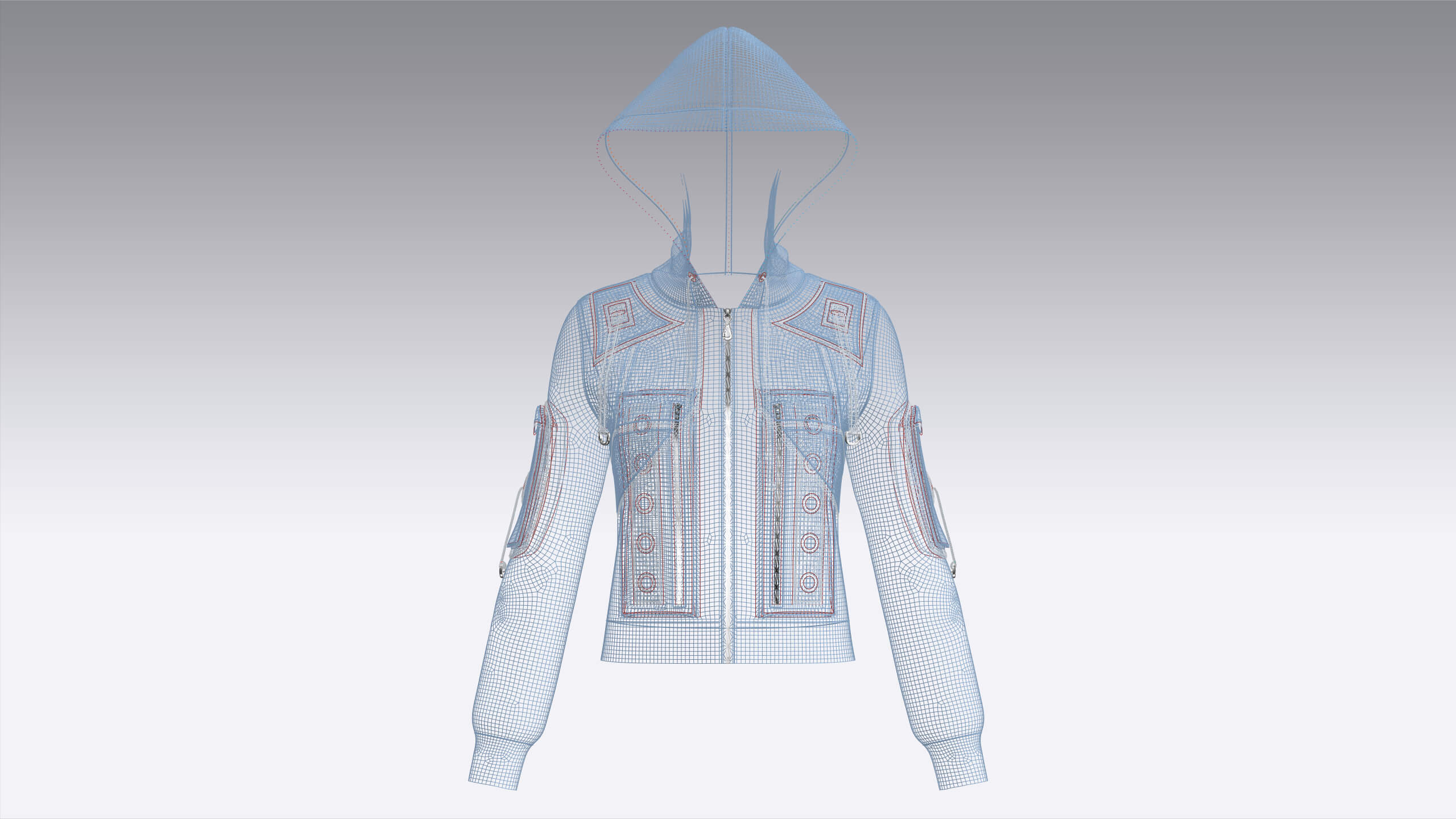 Girls Eyelet Detail Hooded Zip-Up Jacket 3D Model