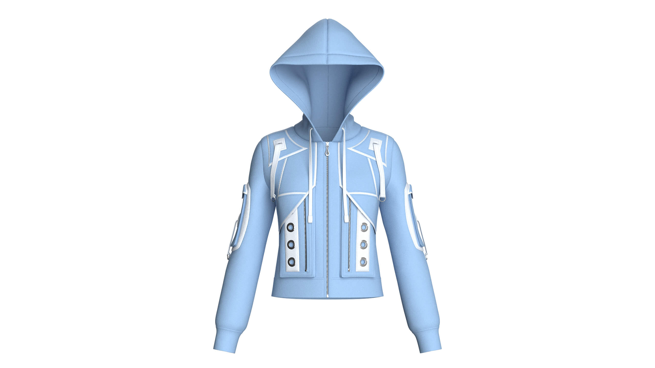 Girls Eyelet Detail Hooded Zip-Up Jacket 3D Model
