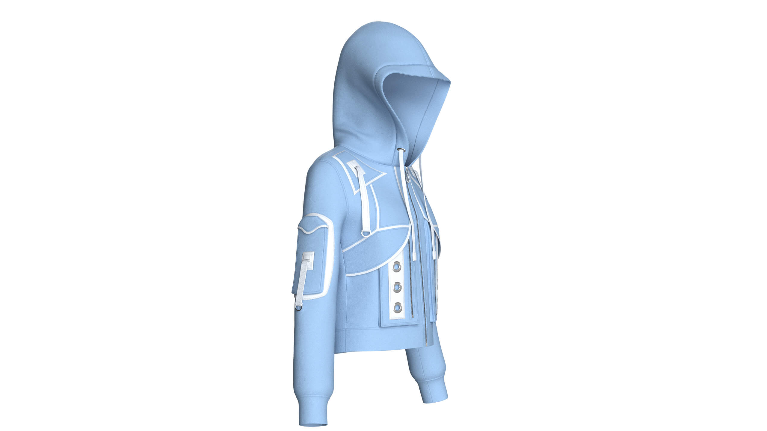 Girls Eyelet Detail Hooded Zip-Up Jacket 3D Model