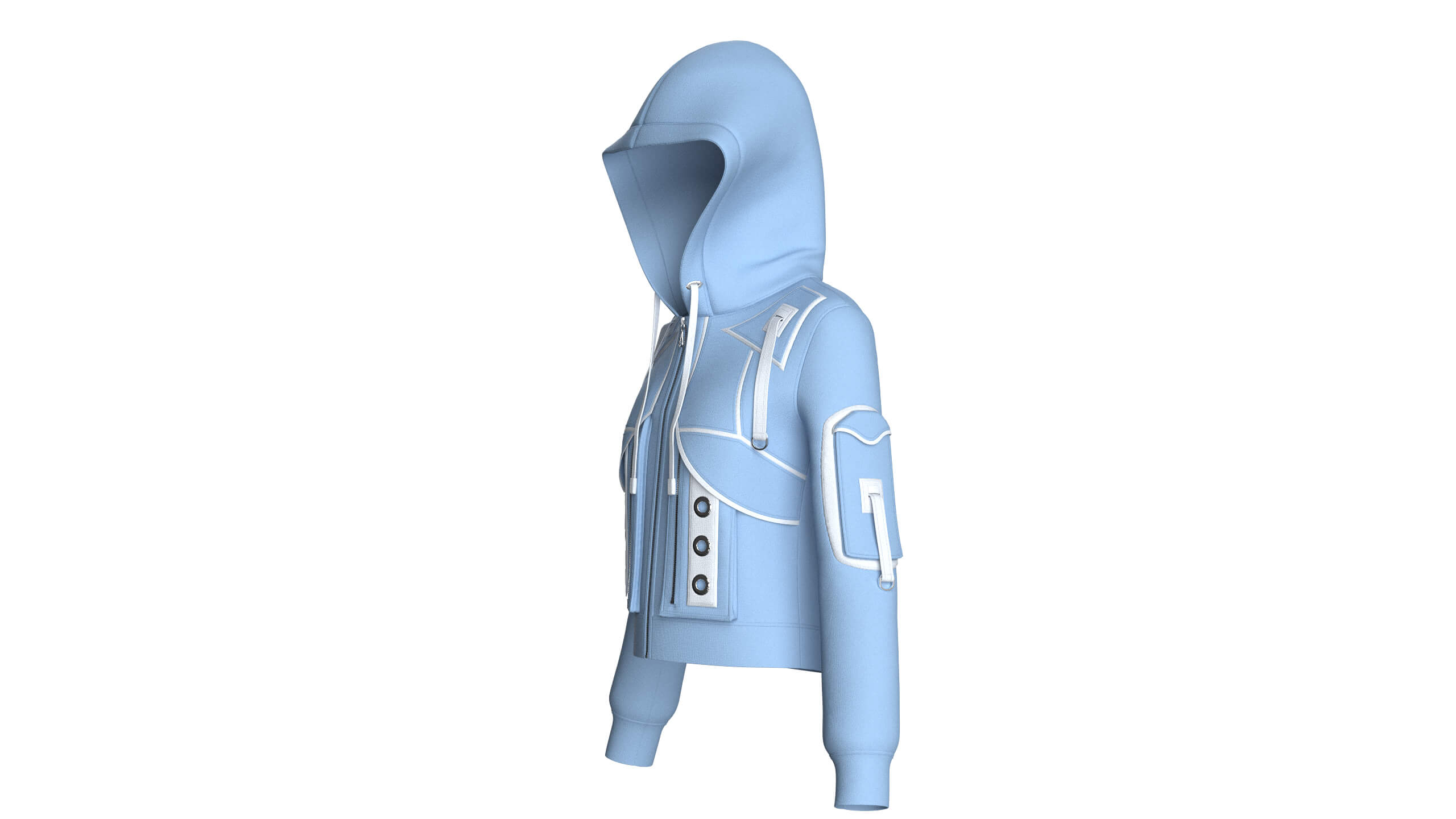 Girls Eyelet Detail Hooded Zip-Up Jacket 3D Model