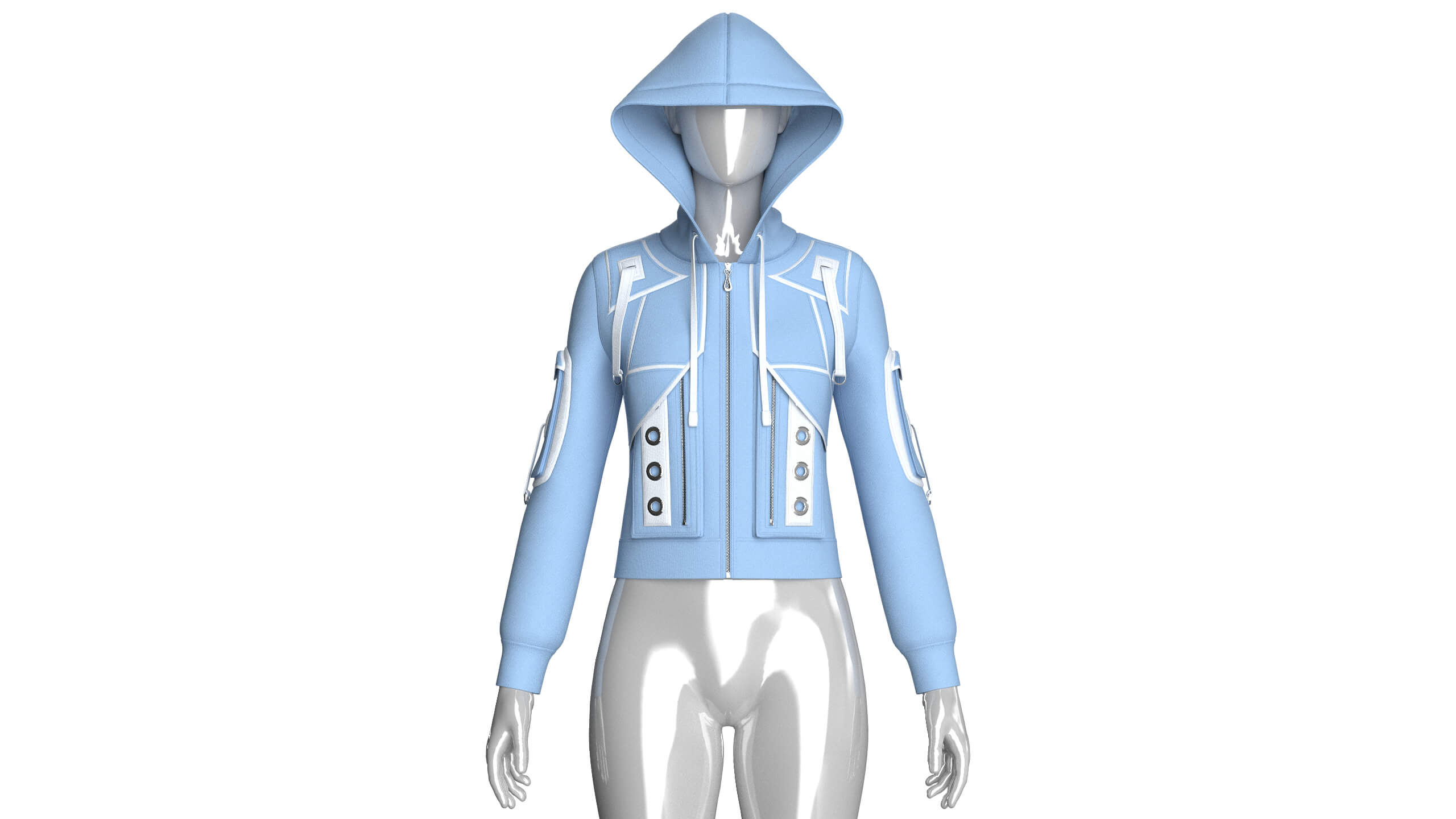 Girls Eyelet Detail Hooded Zip-Up Jacket 3D Model