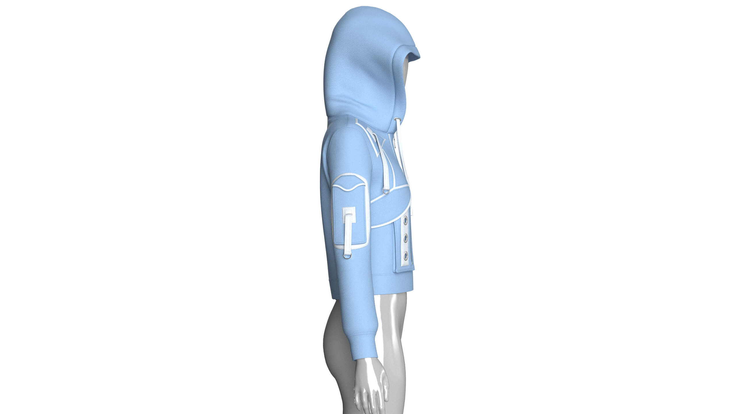 Girls Eyelet Detail Hooded Zip-Up Jacket 3D Model