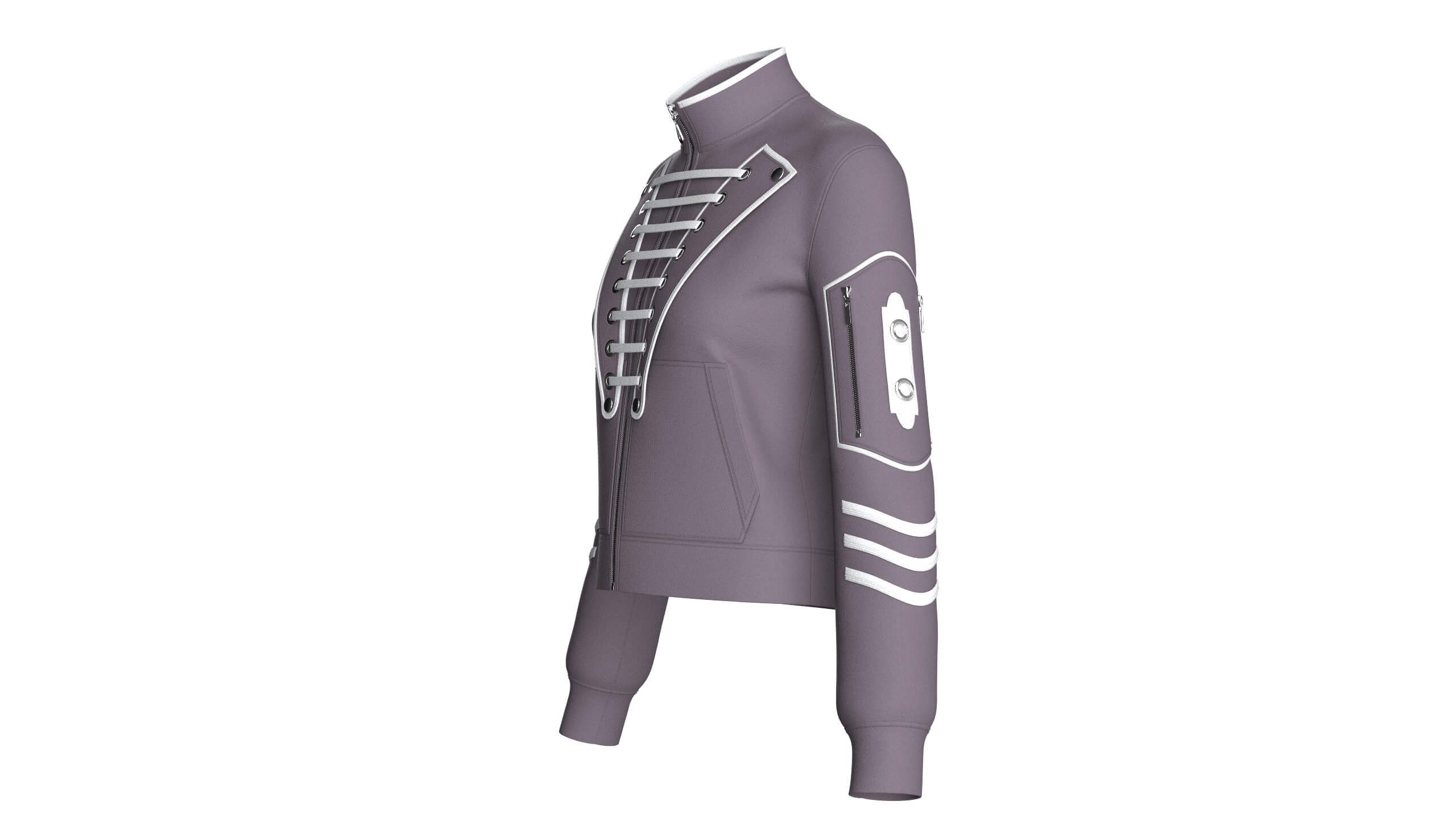 Girls Eyelet Lace Panel Full-Zip Jacket 3D Model