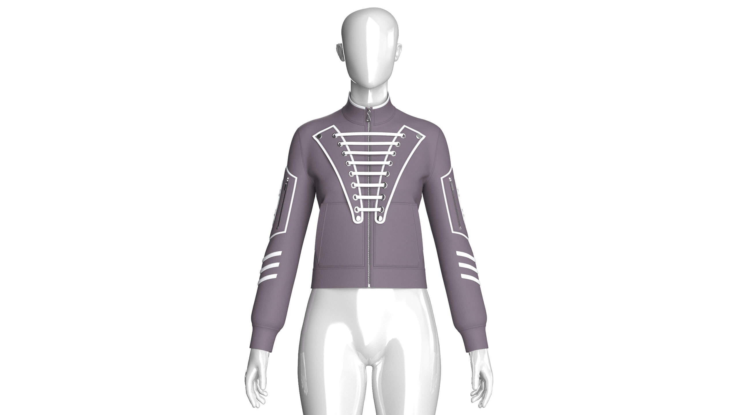Girls Eyelet Lace Panel Full-Zip Jacket 3D Model