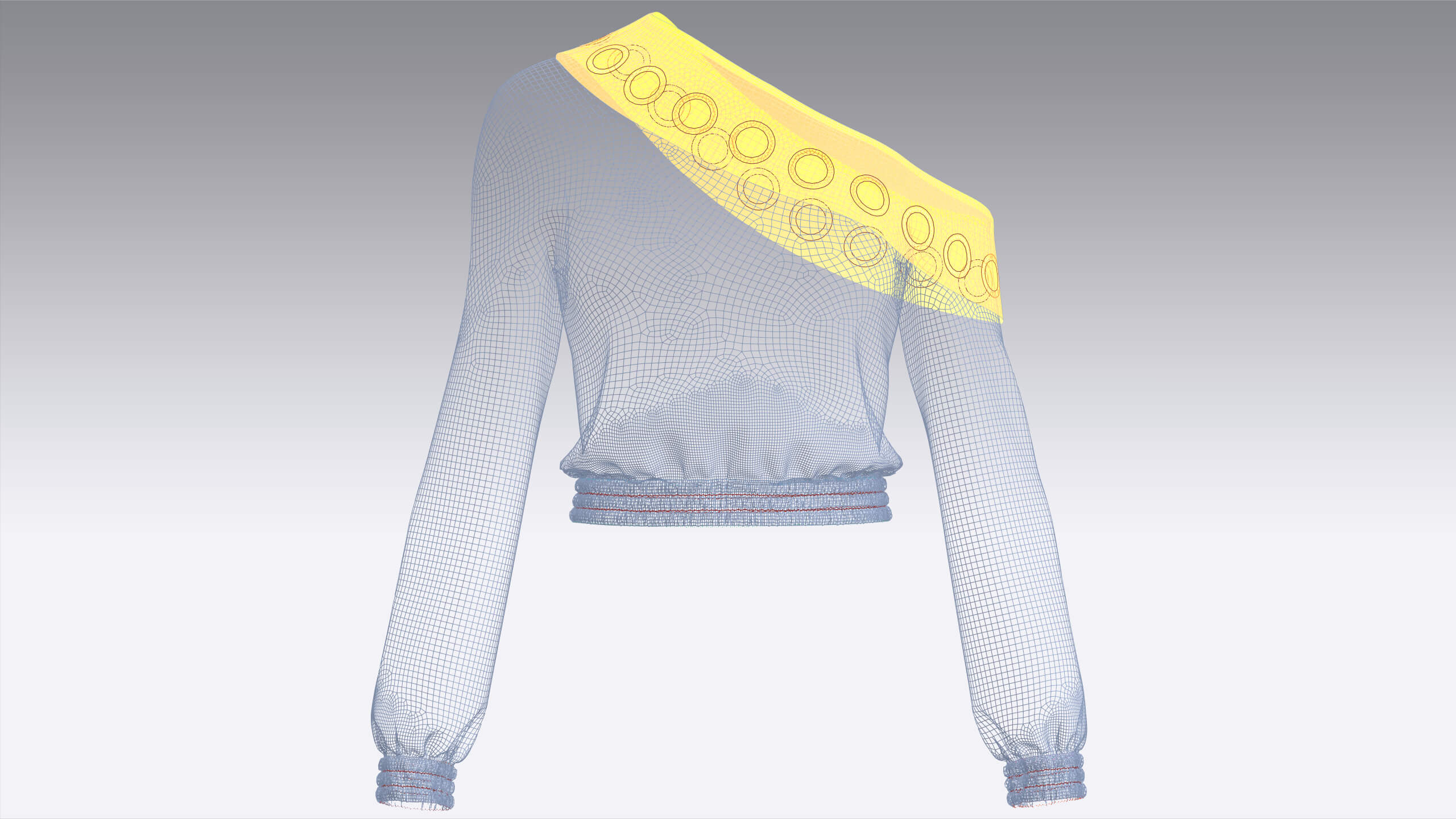 Girls Eyelet One-Shoulder Denim Crop Sweatshirt 3D Model