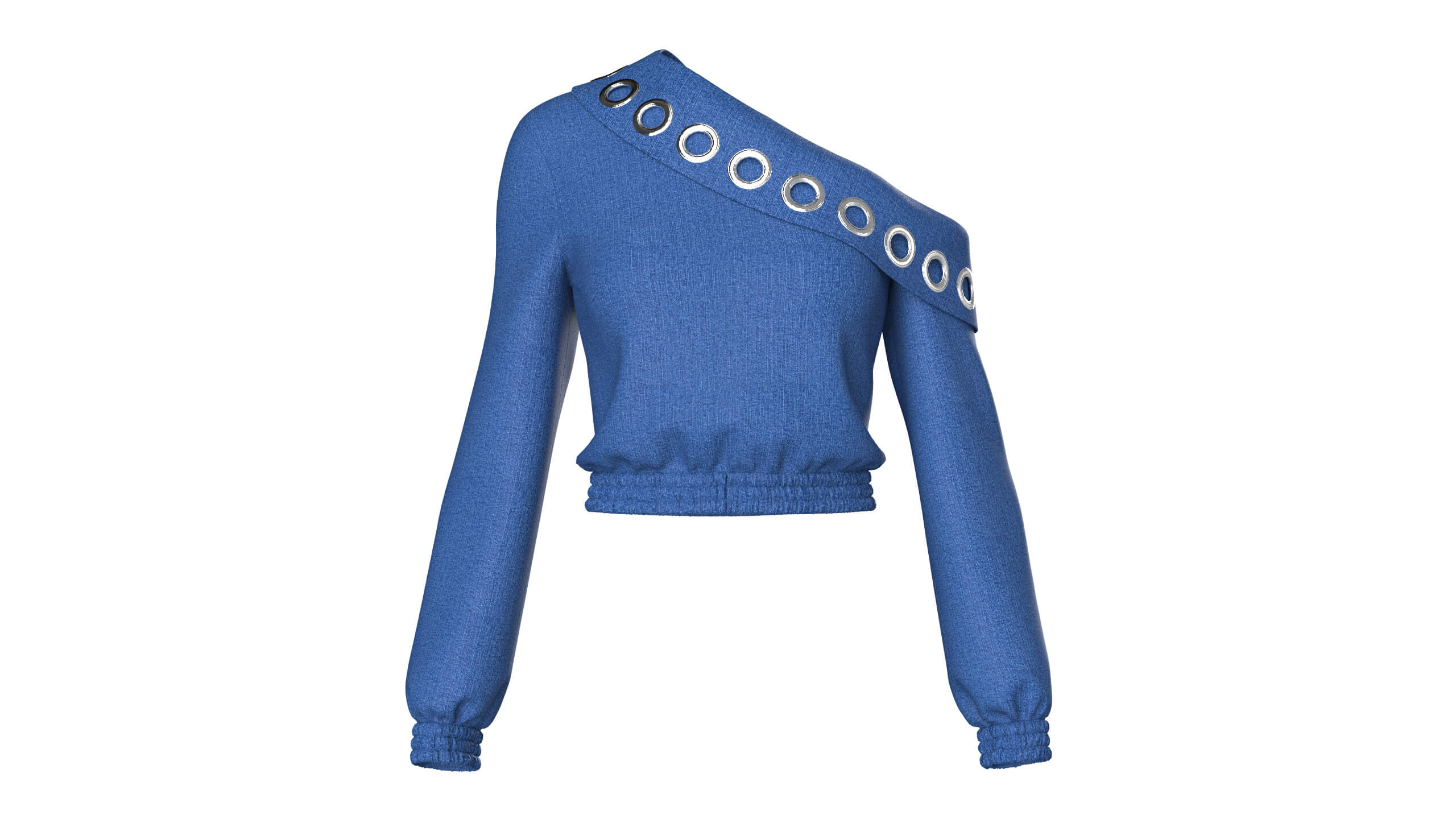 Girls Eyelet One-Shoulder Denim Crop Sweatshirt 3D Model