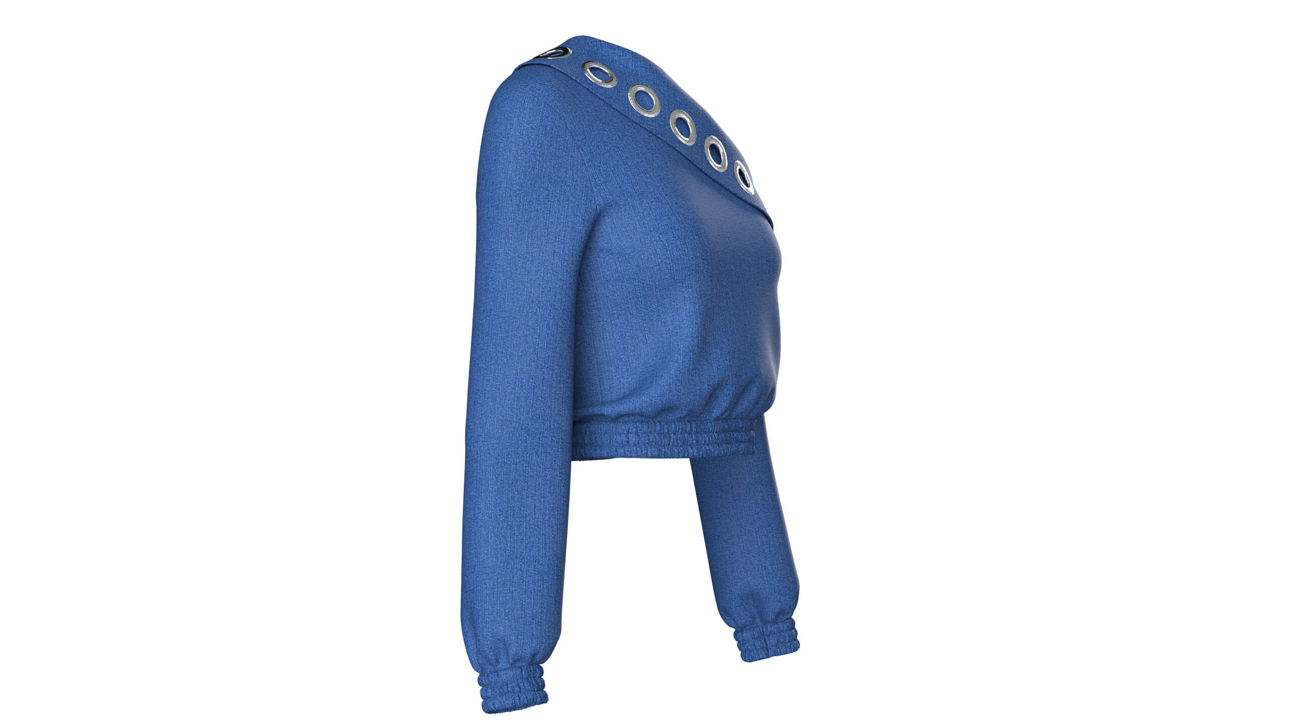 Girls Eyelet One-Shoulder Denim Crop Sweatshirt 3D Model