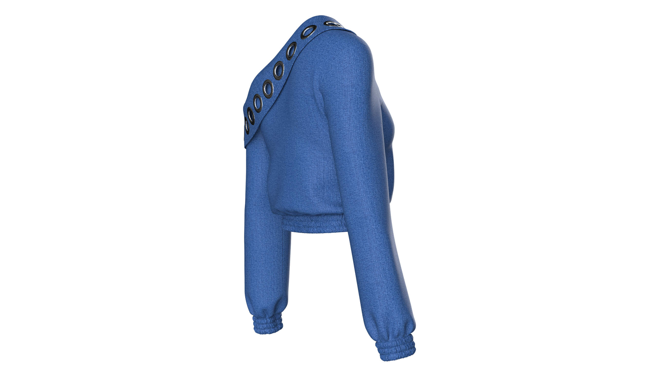 Girls Eyelet One-Shoulder Denim Crop Sweatshirt 3D Model