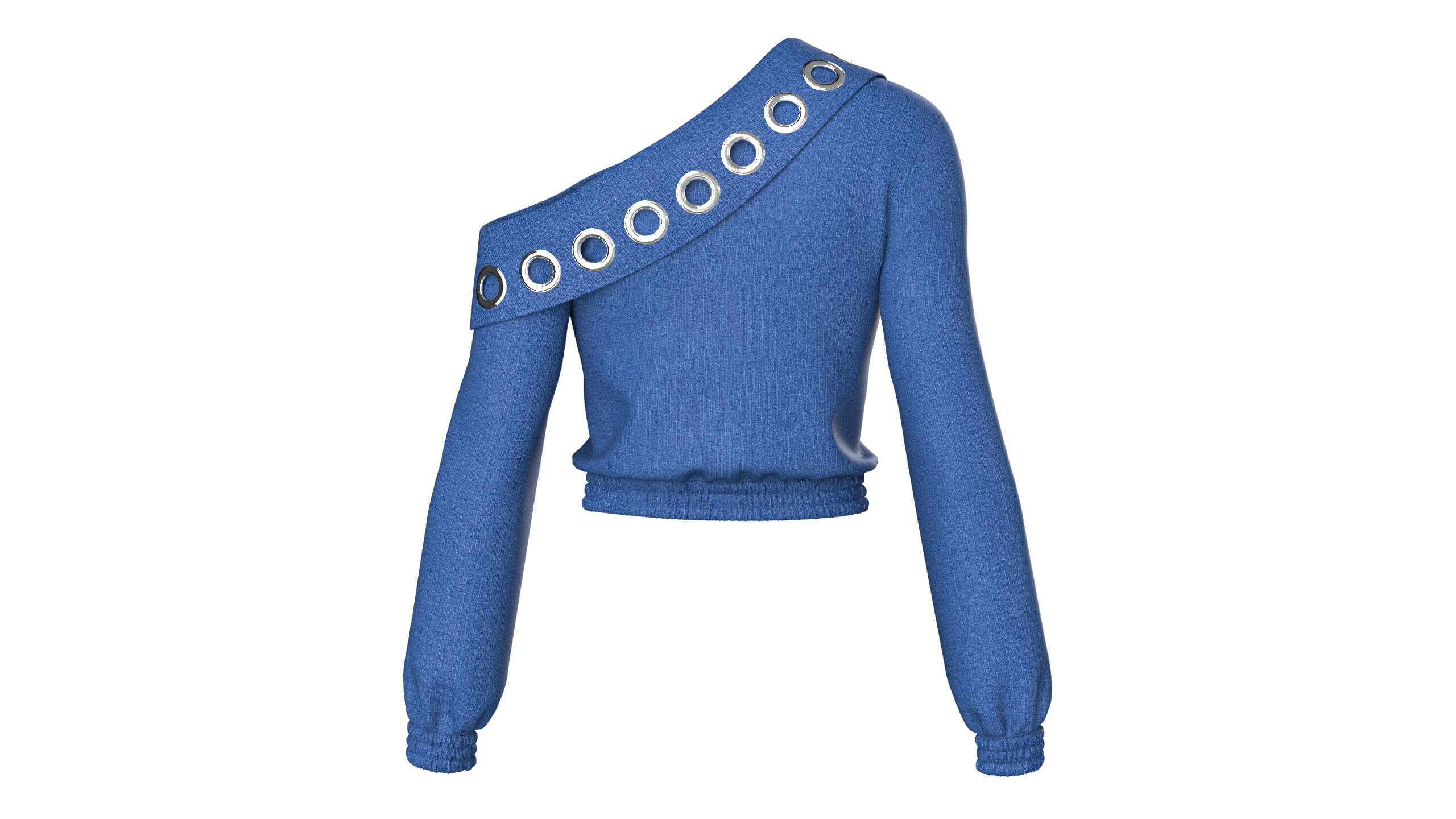 Girls Eyelet One-Shoulder Denim Crop Sweatshirt 3D Model