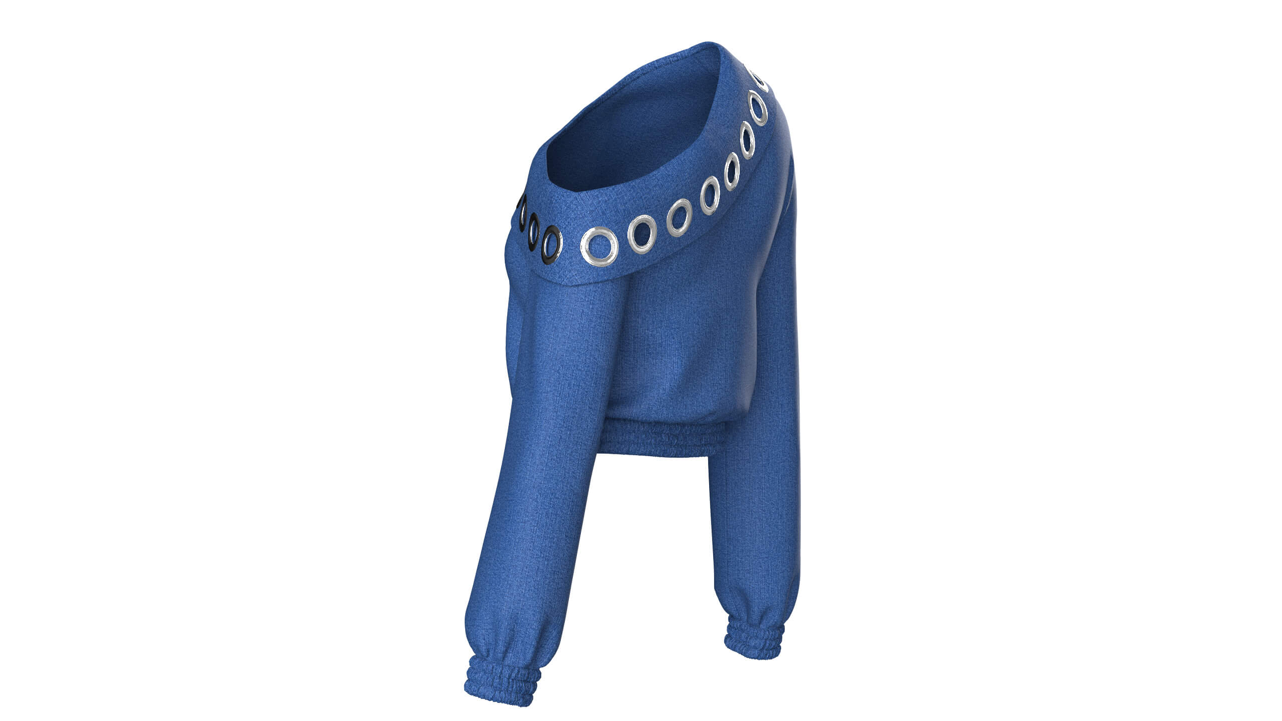 Girls Eyelet One-Shoulder Denim Crop Sweatshirt 3D Model