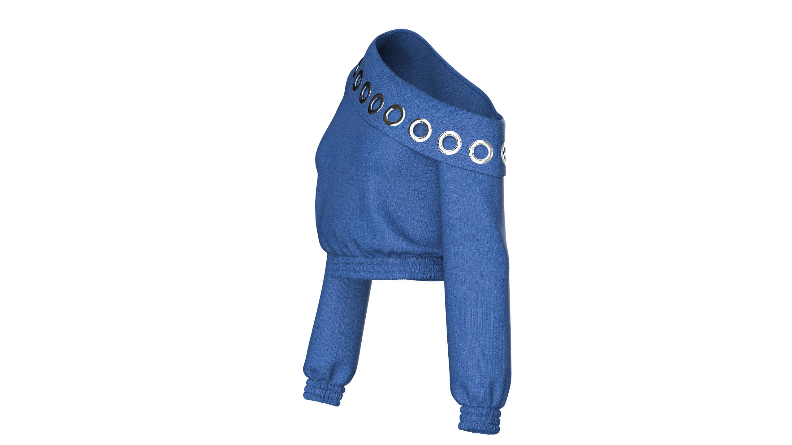 Girls Eyelet One-Shoulder Denim Crop Sweatshirt 3D Model
