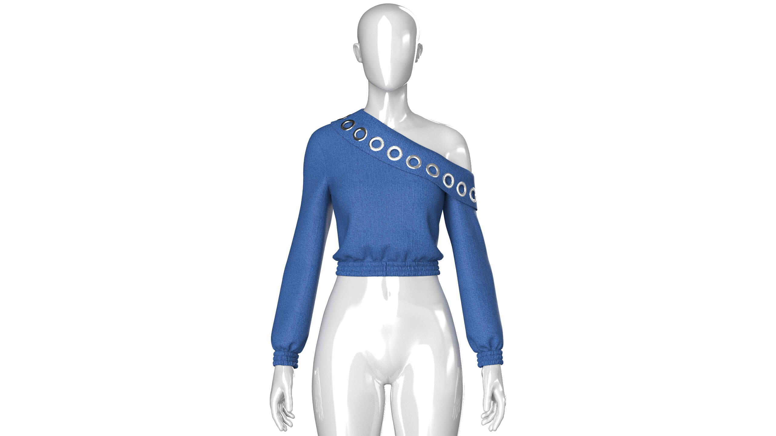Girls Eyelet One-Shoulder Denim Crop Sweatshirt 3D Model