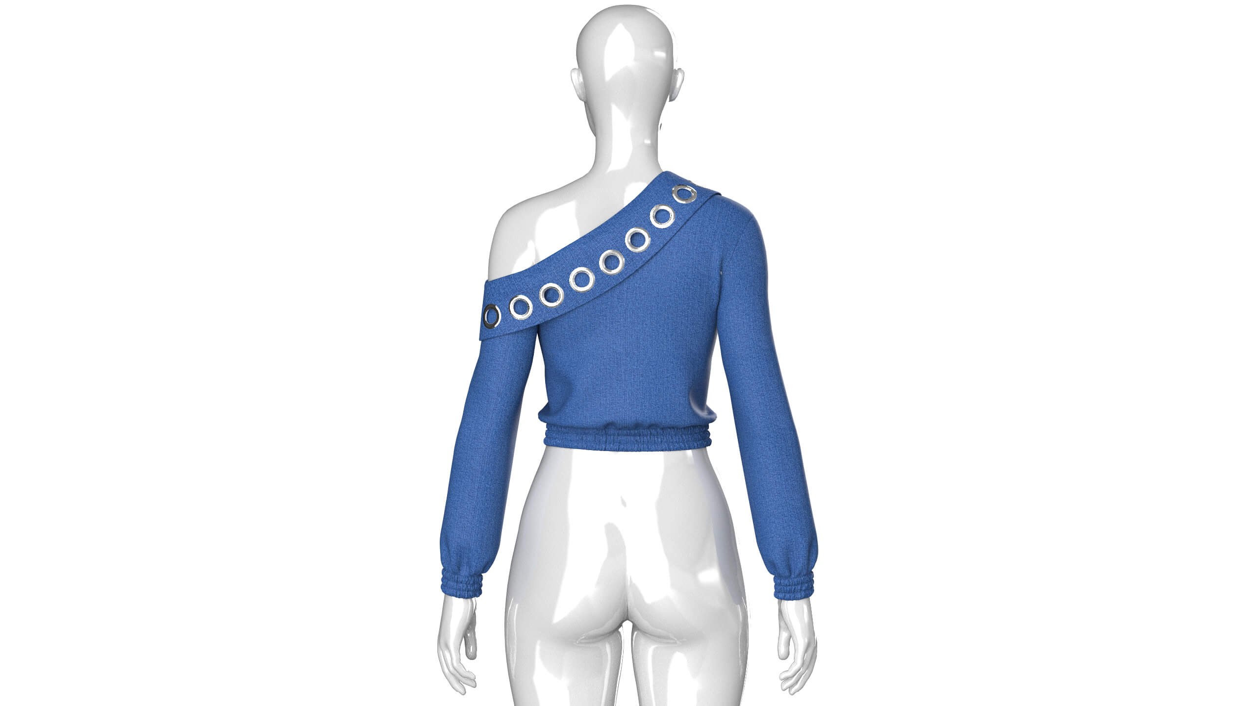 Girls Eyelet One-Shoulder Denim Crop Sweatshirt 3D Model