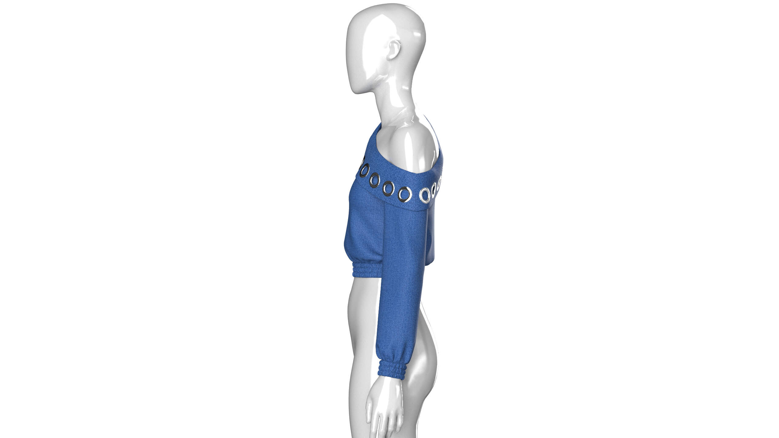 Girls Eyelet One-Shoulder Denim Crop Sweatshirt 3D Model