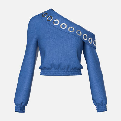 Girls Eyelet One-Shoulder Denim Crop Sweatshirt
