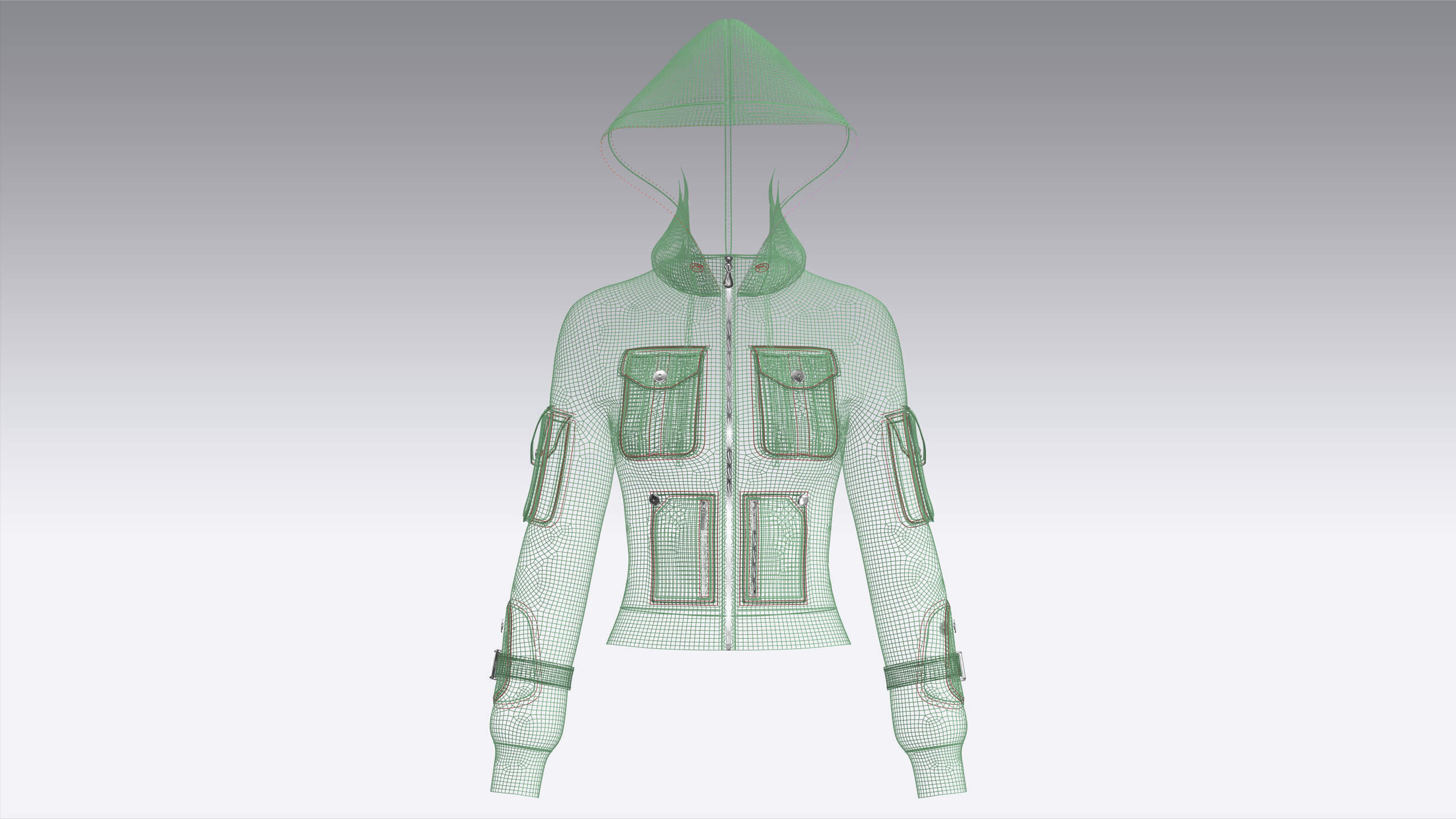 Girls Fitted Hooded Multi Pocket Zip Jacket 3D Model