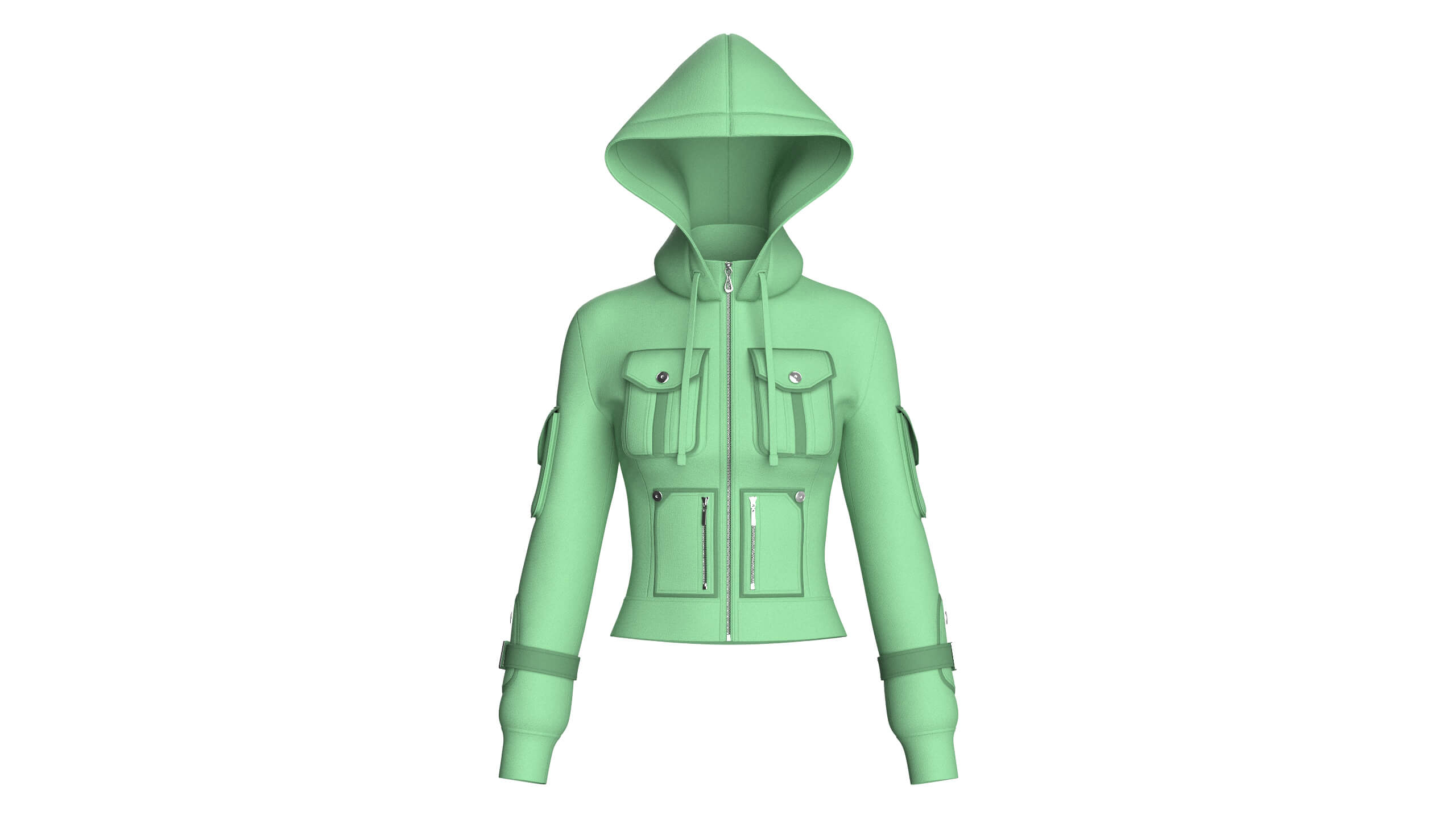 Girls Fitted Hooded Multi Pocket Zip Jacket 3D Model