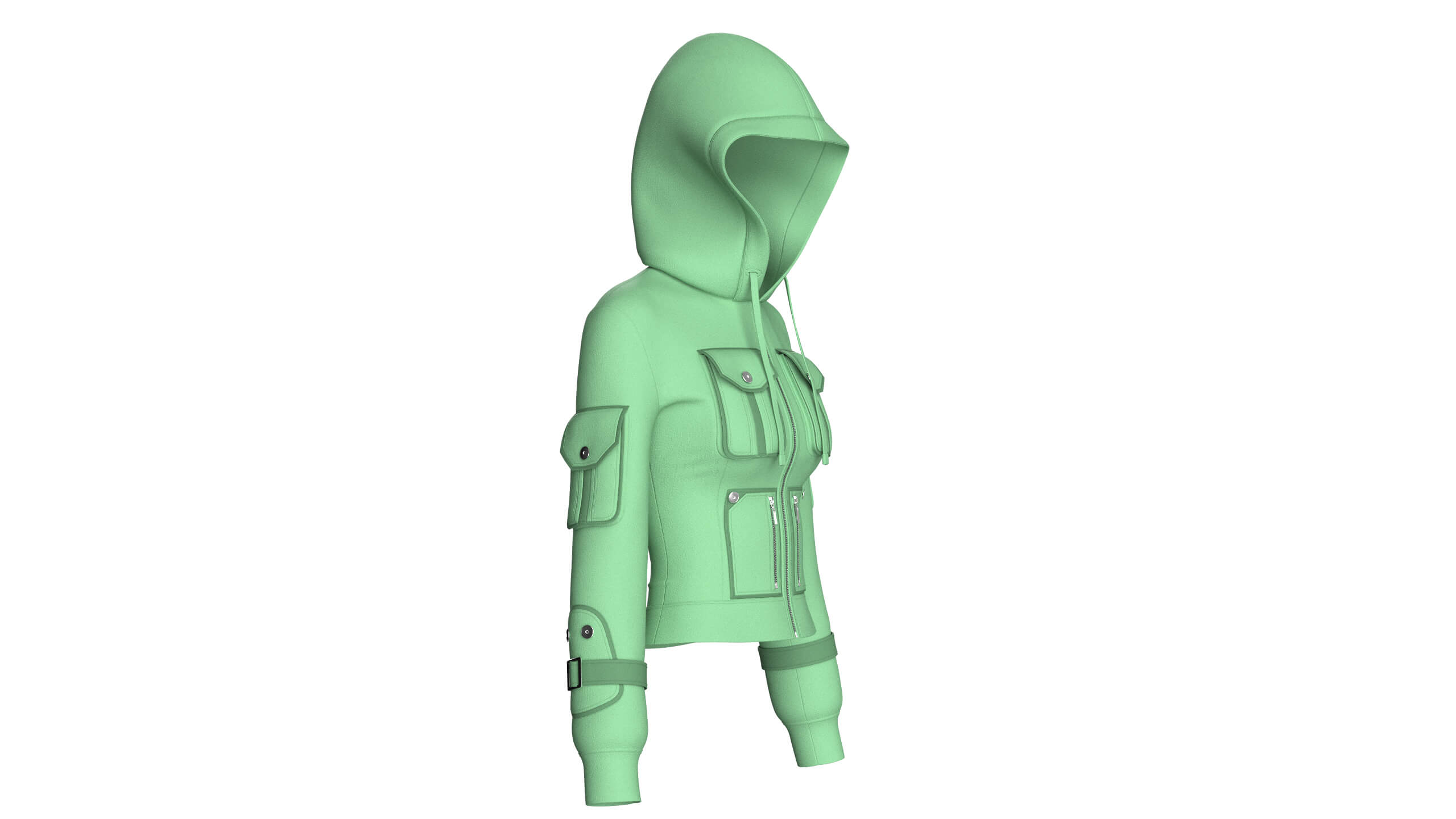 Girls Fitted Hooded Multi Pocket Zip Jacket 3D Model