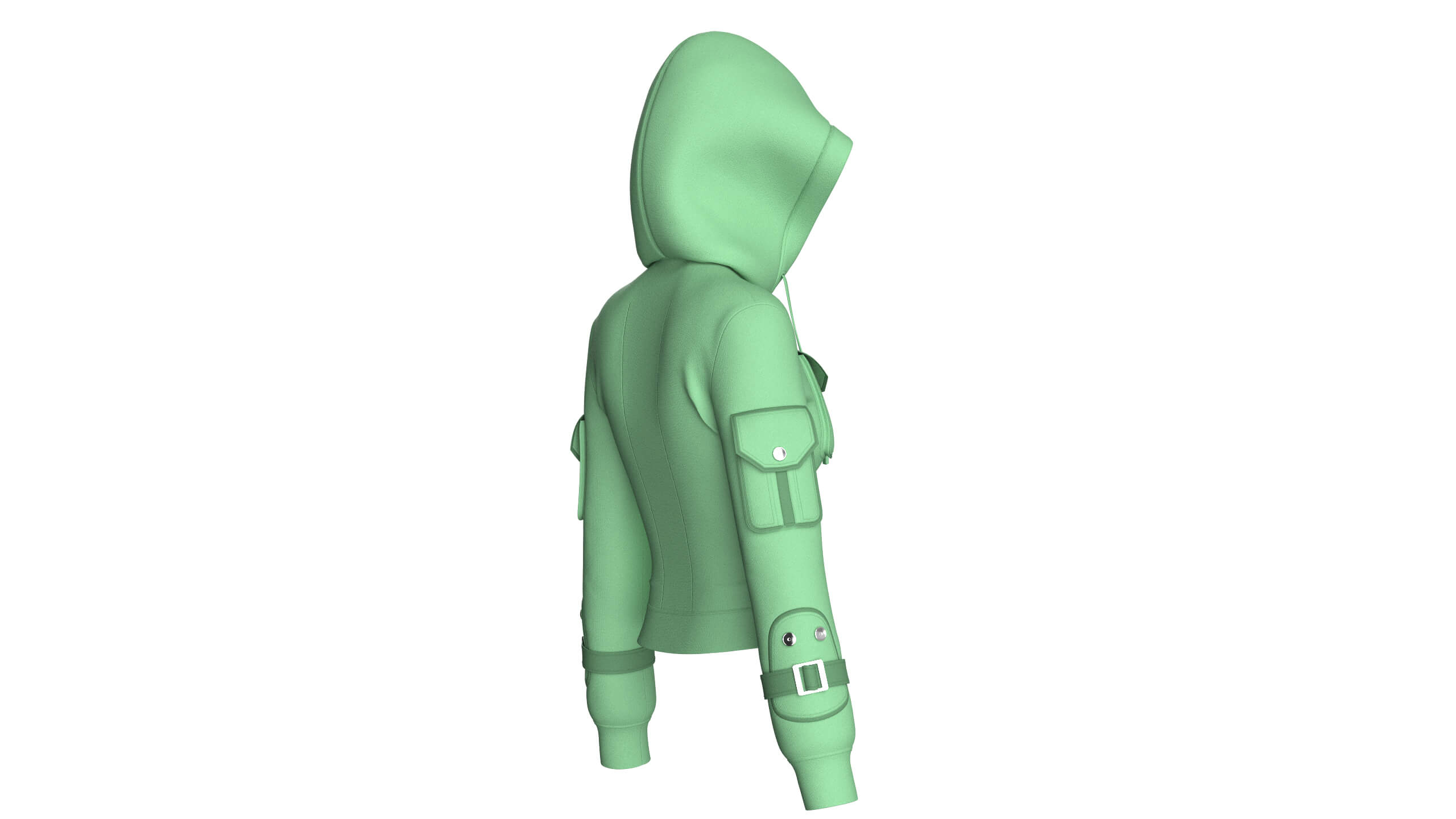 Girls Fitted Hooded Multi Pocket Zip Jacket 3D Model