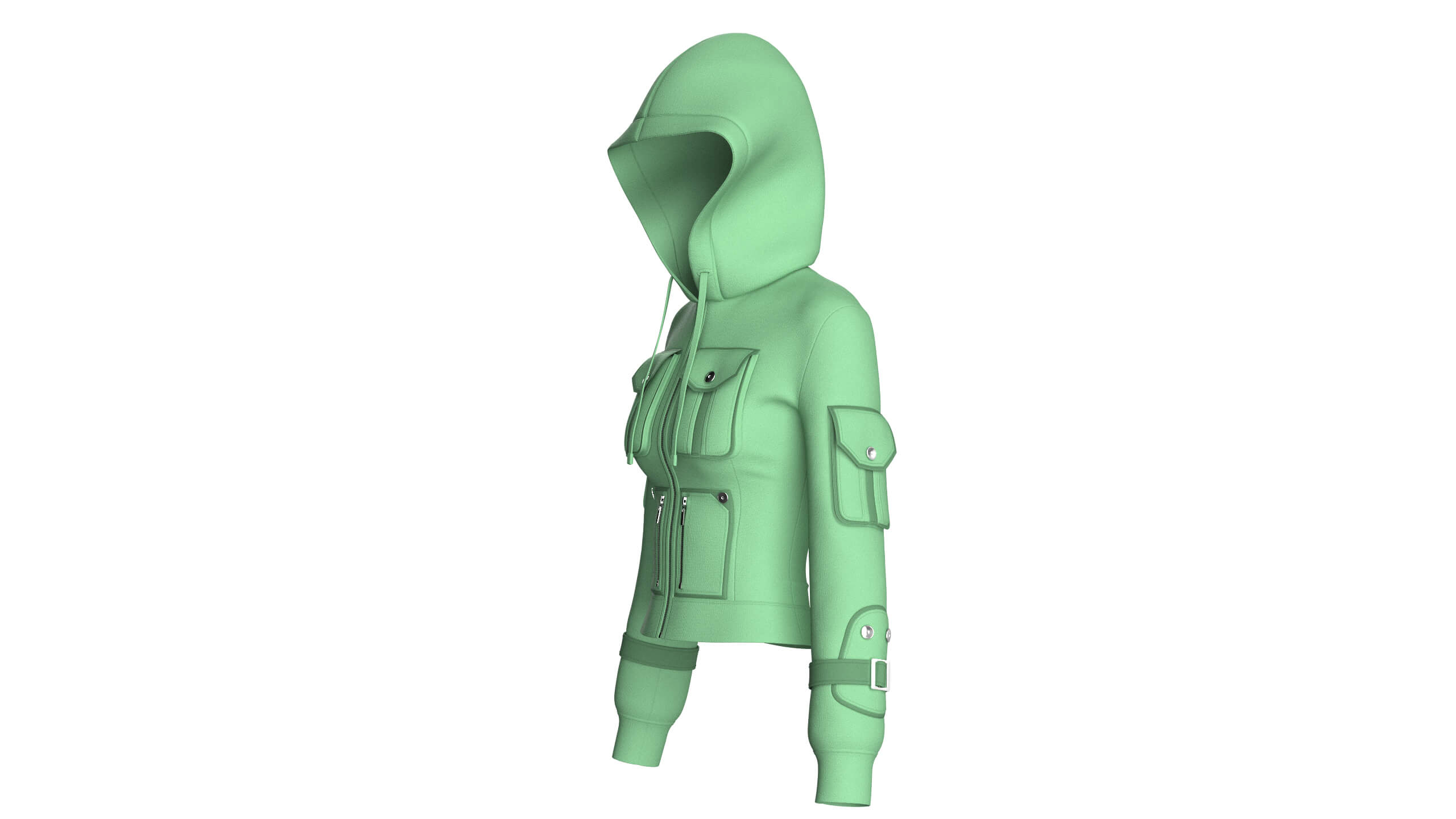 Girls Fitted Hooded Multi Pocket Zip Jacket 3D Model