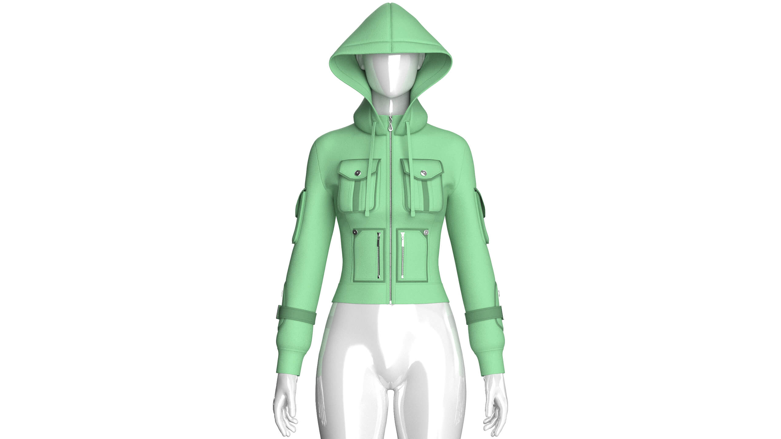 Girls Fitted Hooded Multi Pocket Zip Jacket 3D Model