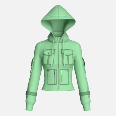 Girls Fitted Hooded Multi Pocket Zip Jacket