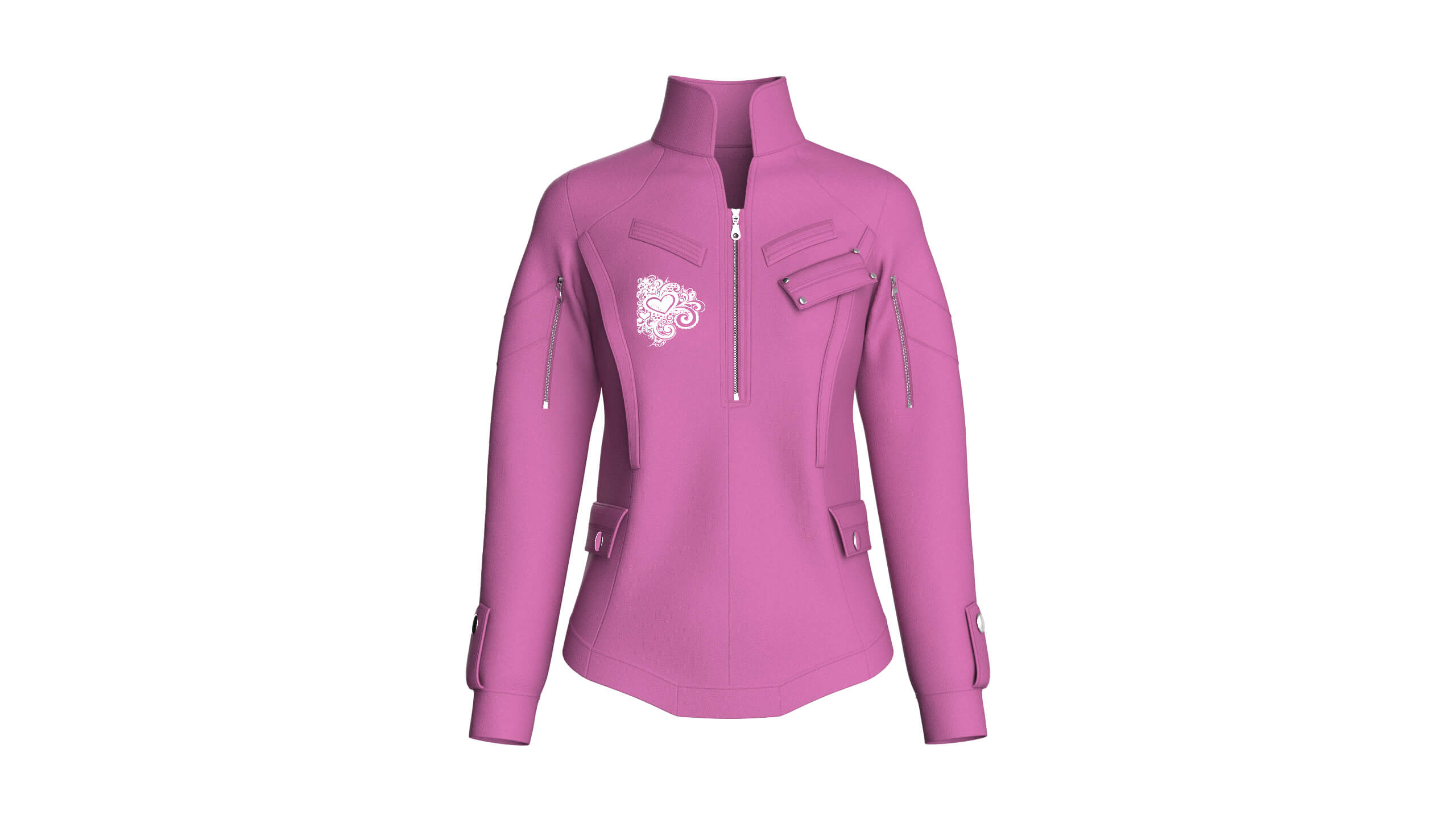 Girls Flap Pocket Half-Zip Utility Jacket 3D Model