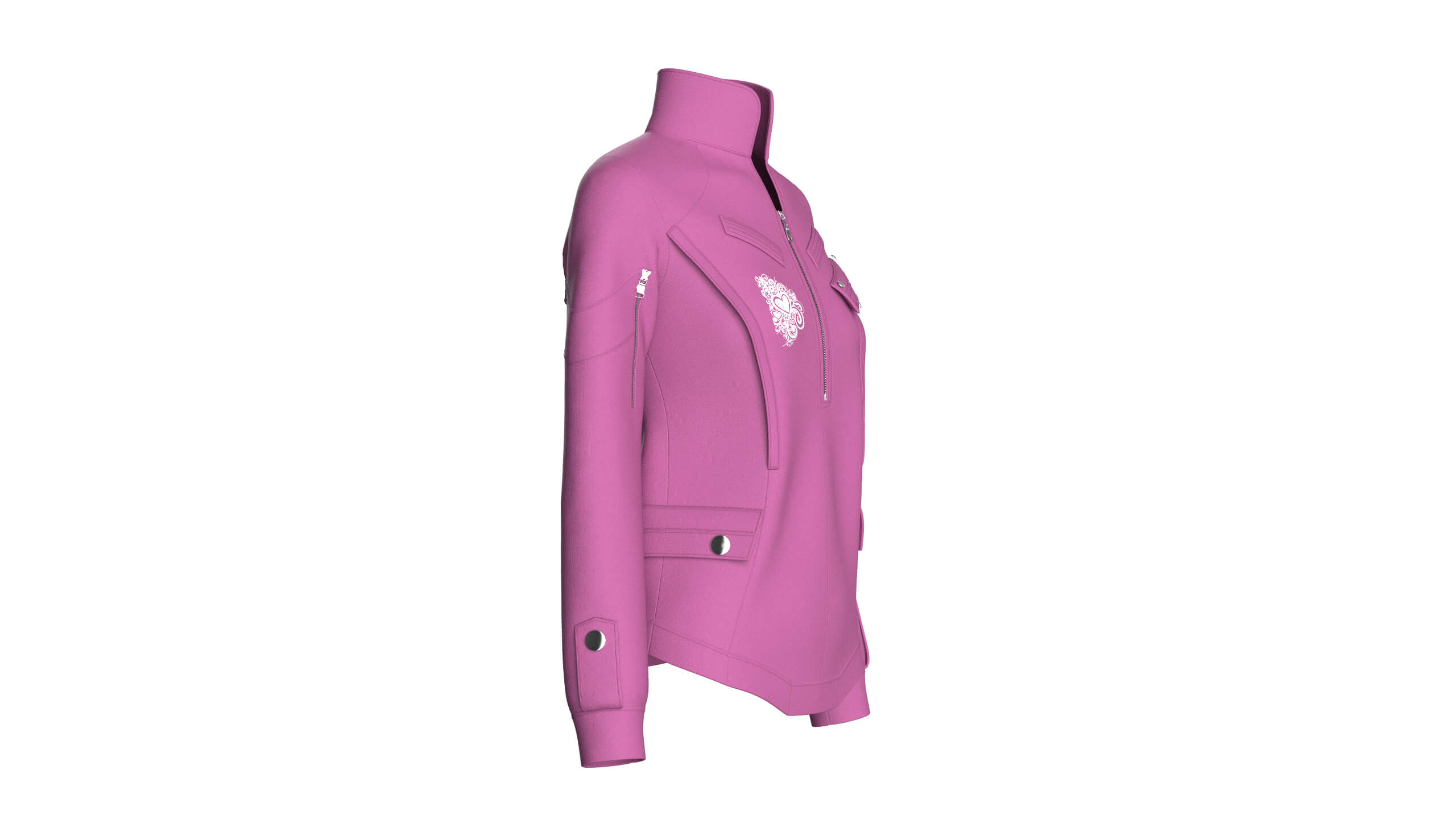 Girls Flap Pocket Half-Zip Utility Jacket 3D Model