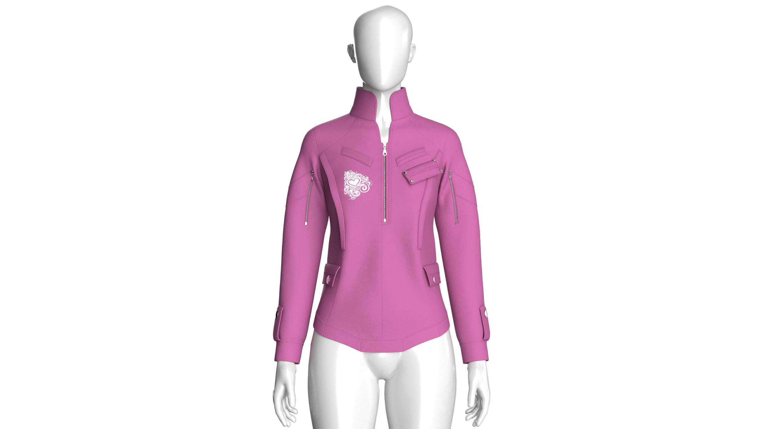 Girls Flap Pocket Half-Zip Utility Jacket 3D Model