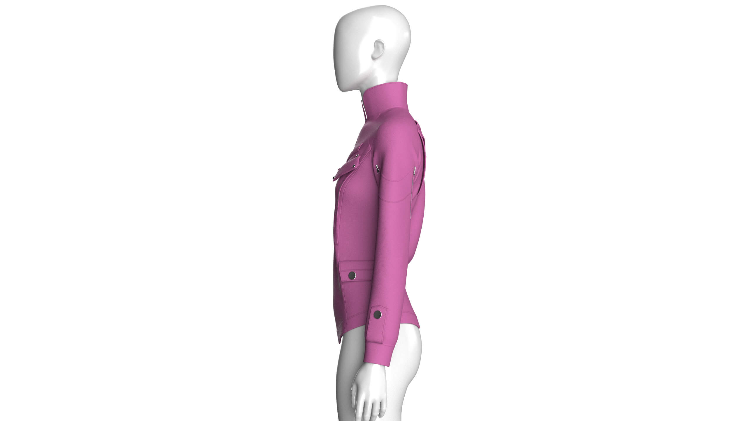 Girls Flap Pocket Half-Zip Utility Jacket 3D Model