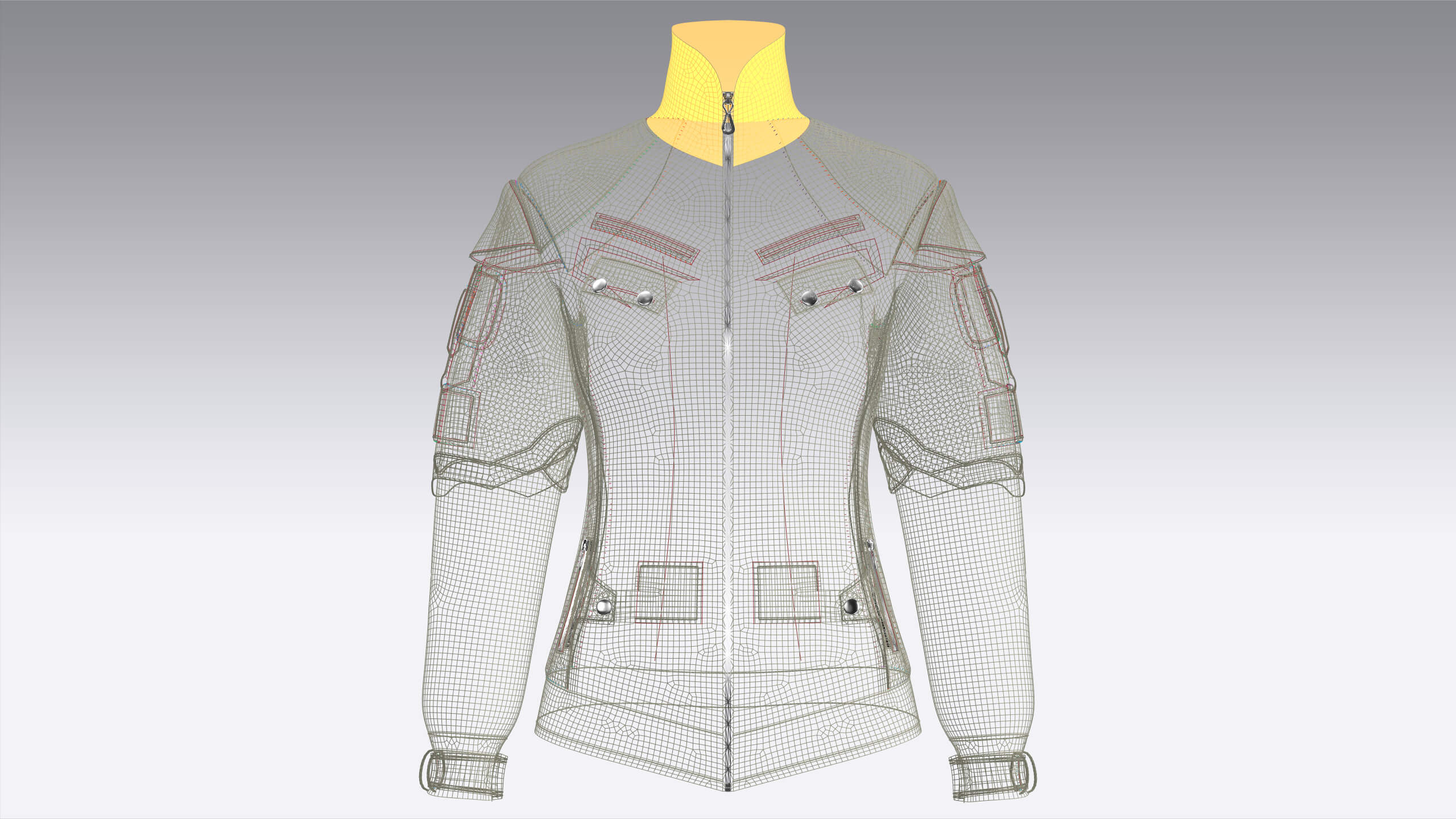 Girls Flap Pockets Full-Zip Tactical Jacket 3D Model