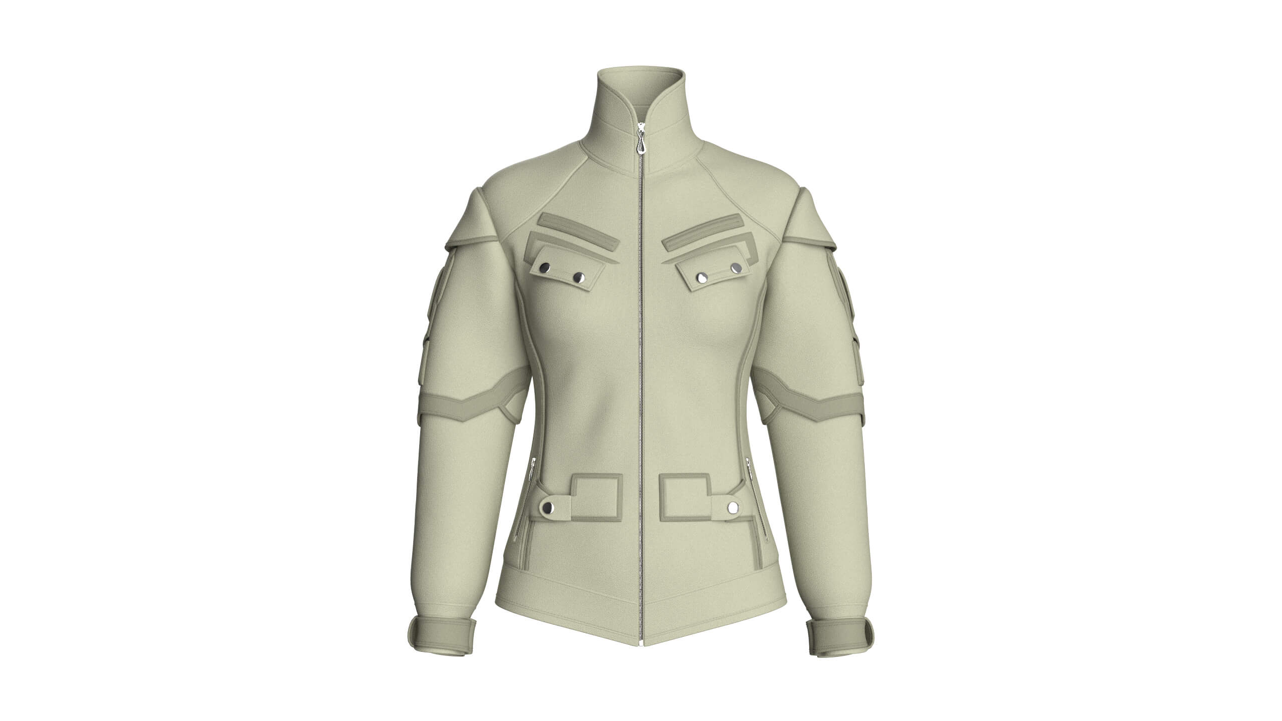 Girls Flap Pockets Full-Zip Tactical Jacket 3D Model