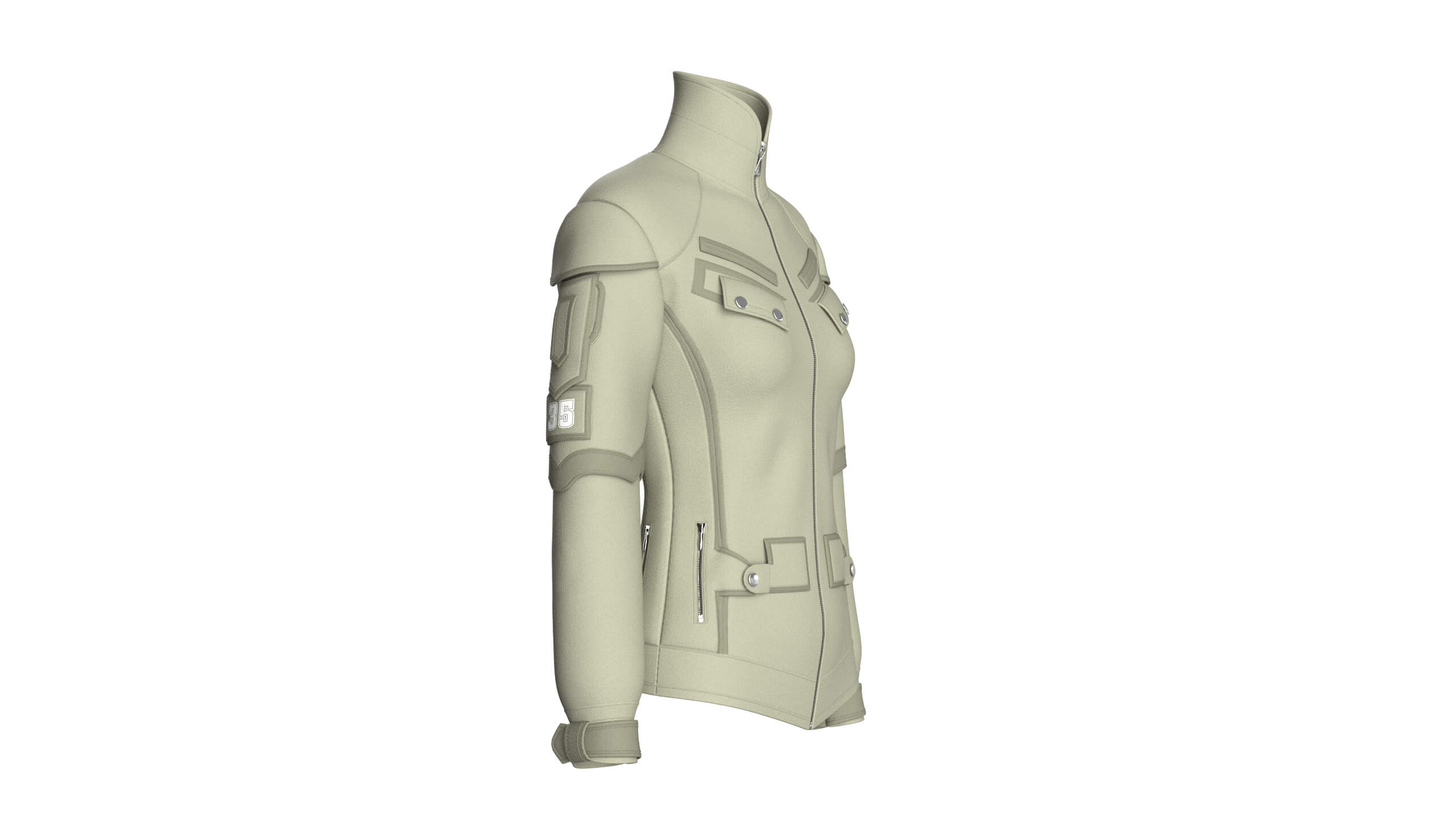 Girls Flap Pockets Full-Zip Tactical Jacket 3D Model