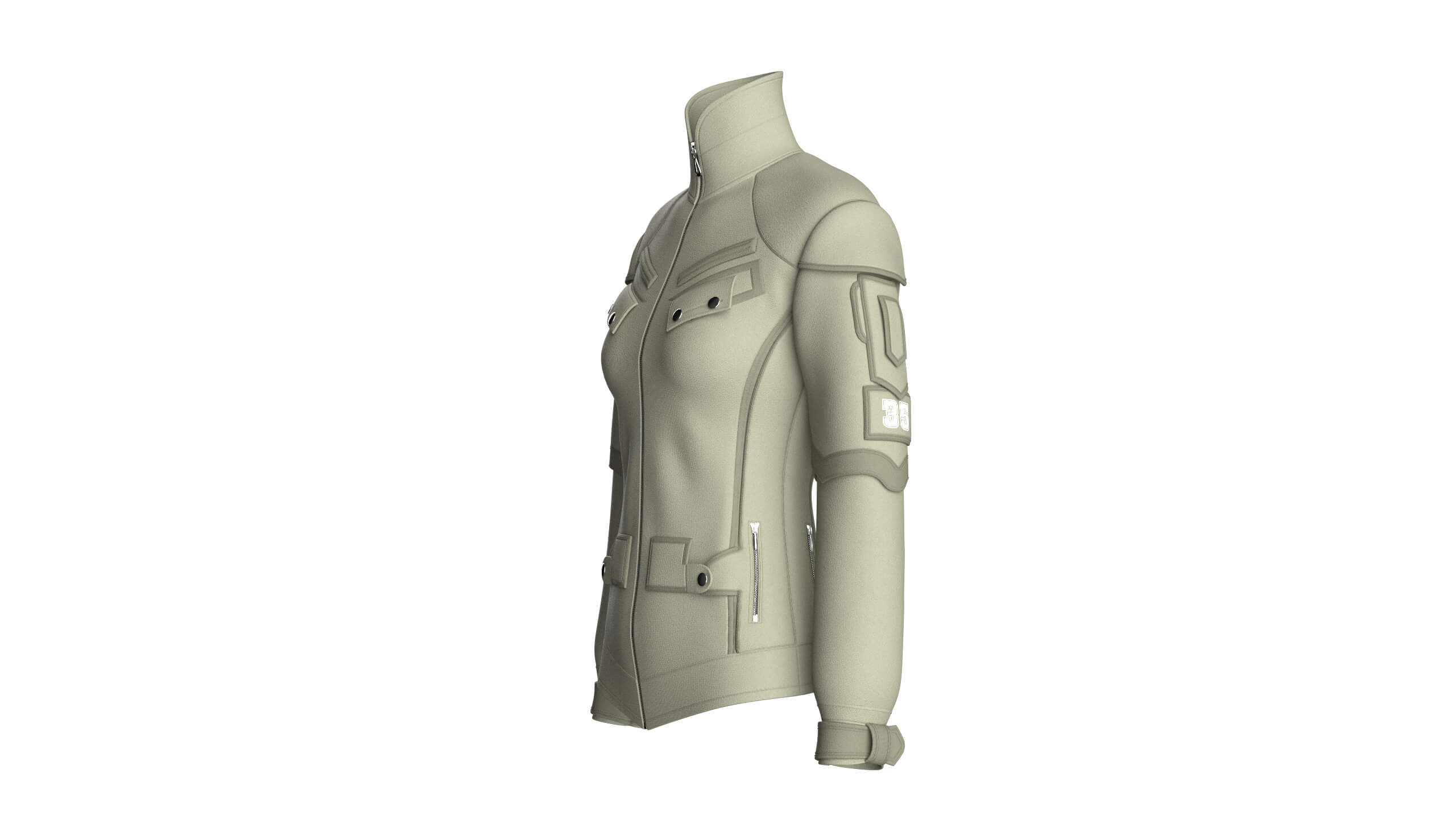 Girls Flap Pockets Full-Zip Tactical Jacket 3D Model