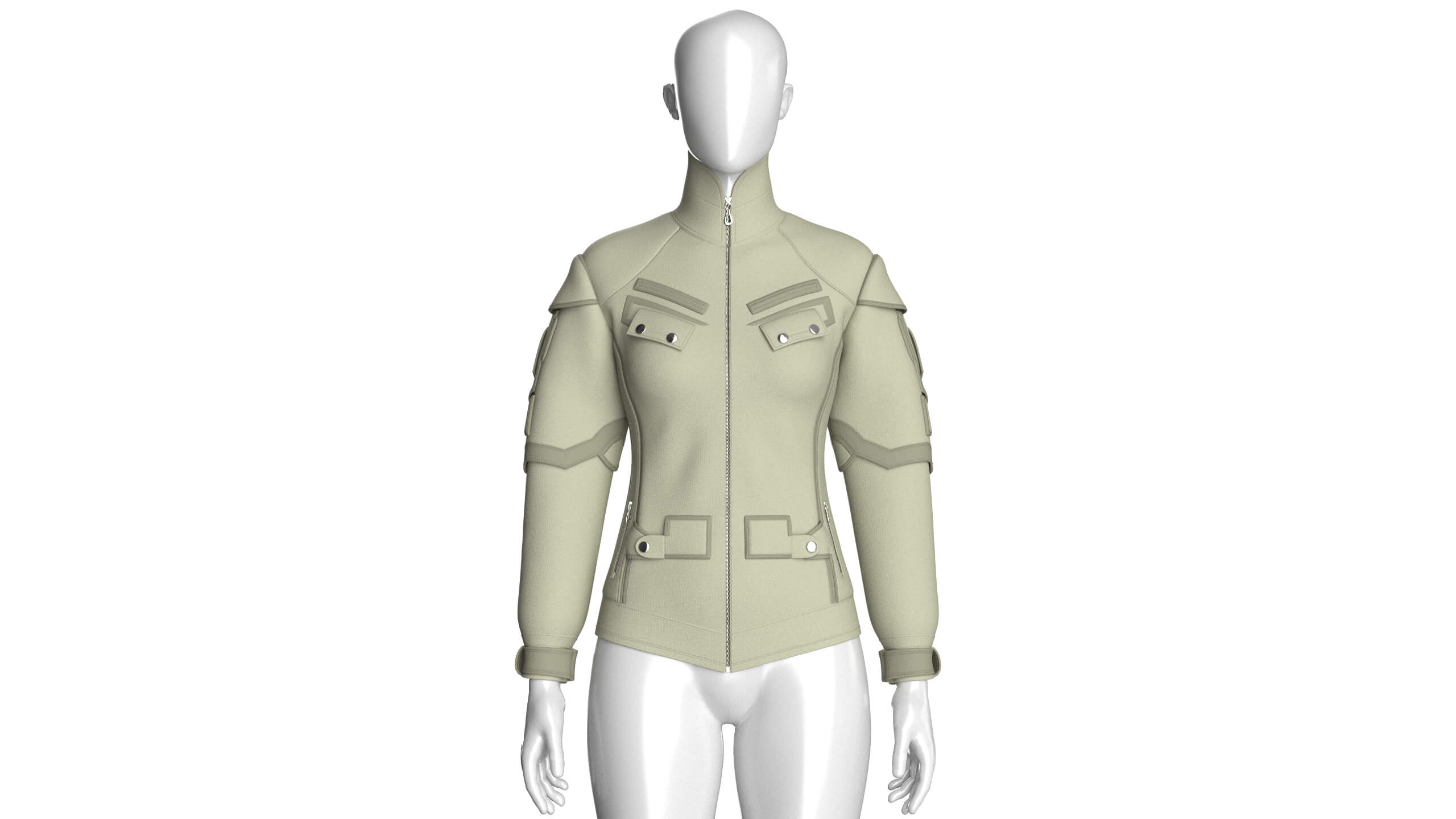 Girls Flap Pockets Full-Zip Tactical Jacket 3D Model