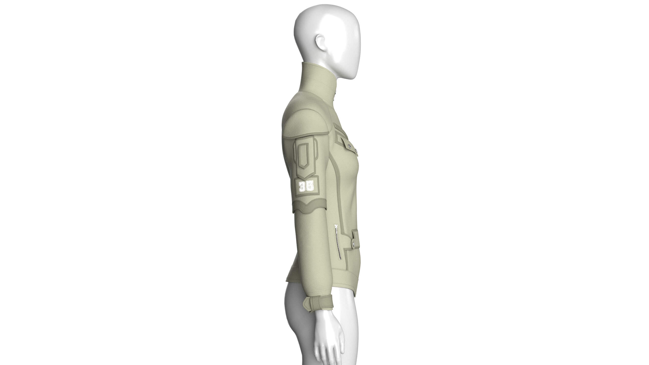 Girls Flap Pockets Full-Zip Tactical Jacket 3D Model