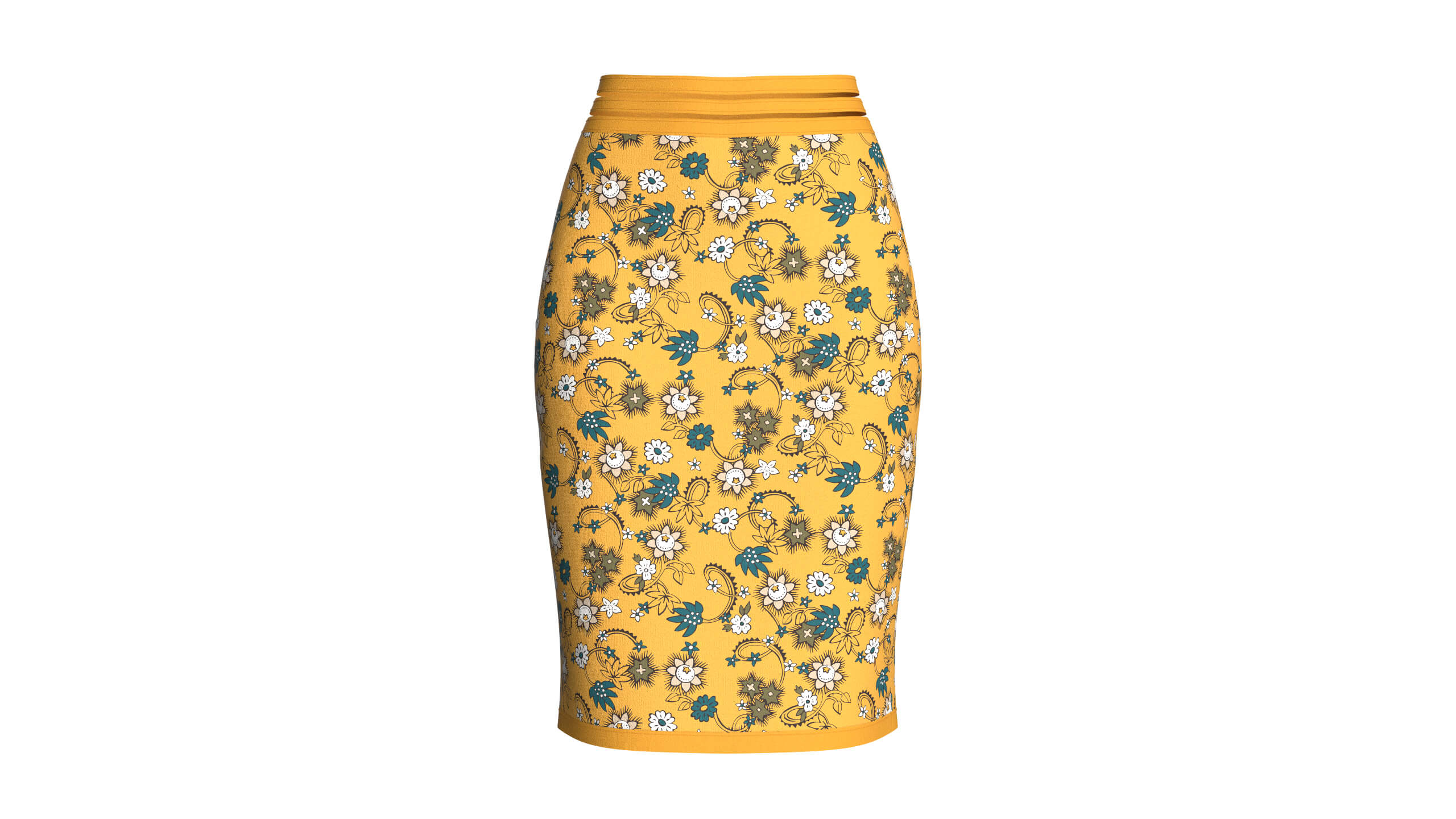 Girls Floral Printed Pencil Skirt 3D Model