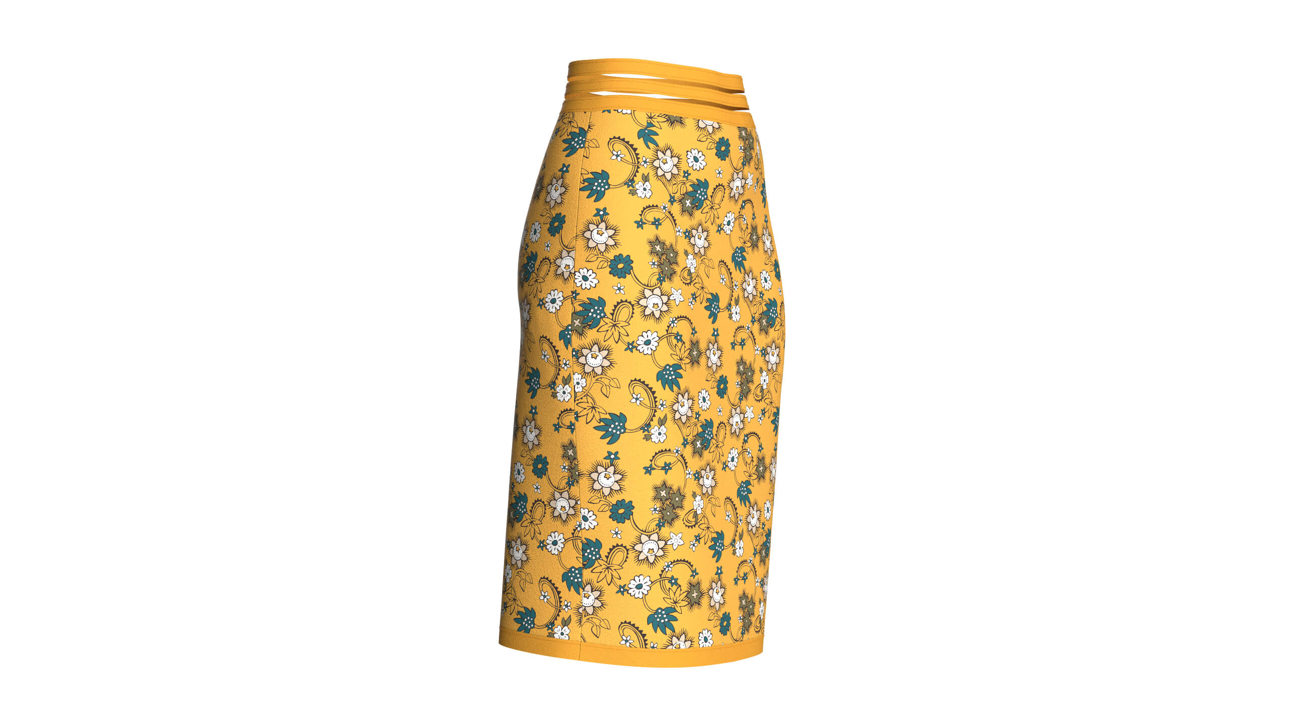 Girls Floral Printed Pencil Skirt 3D Model