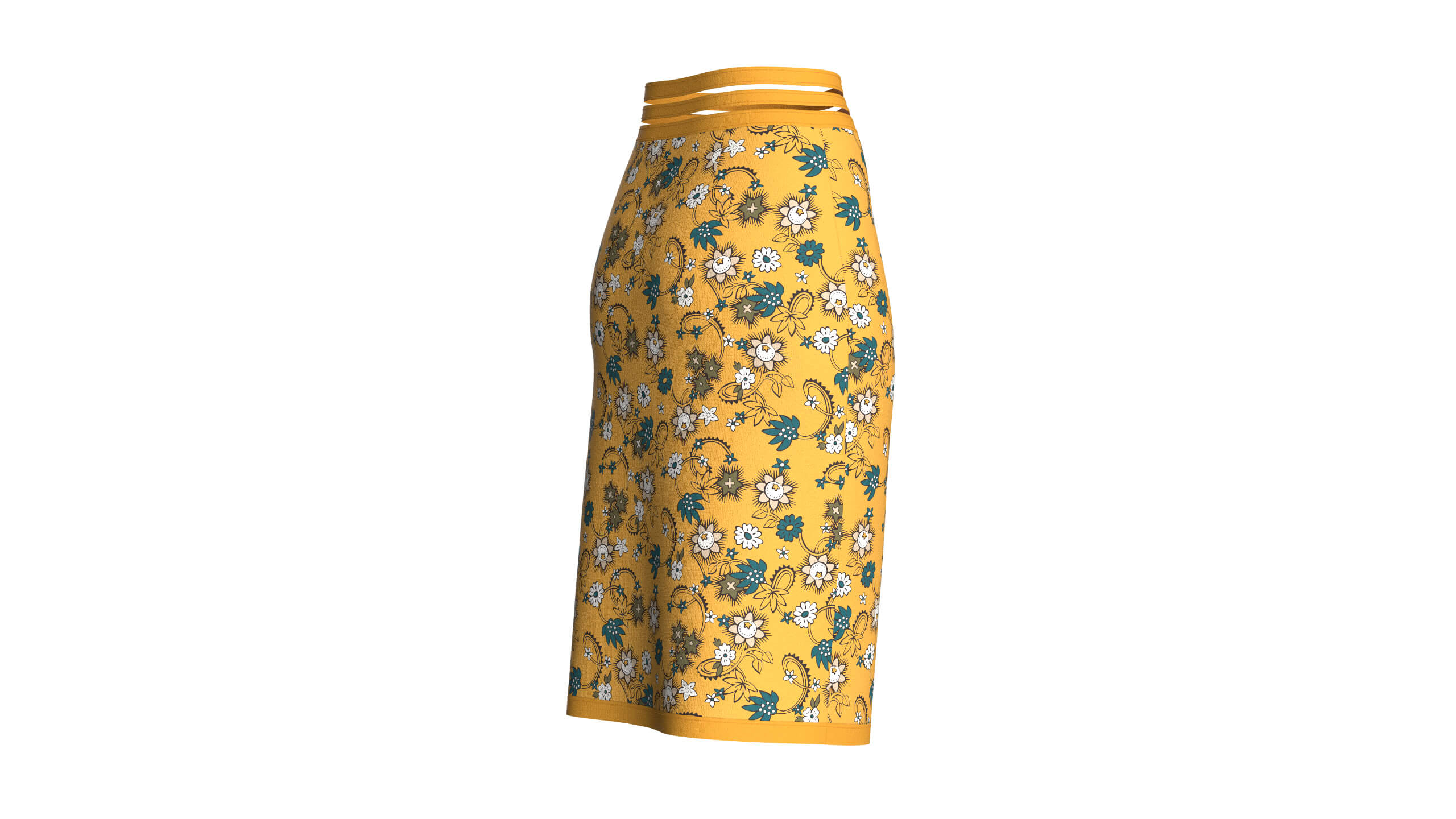 Girls Floral Printed Pencil Skirt 3D Model