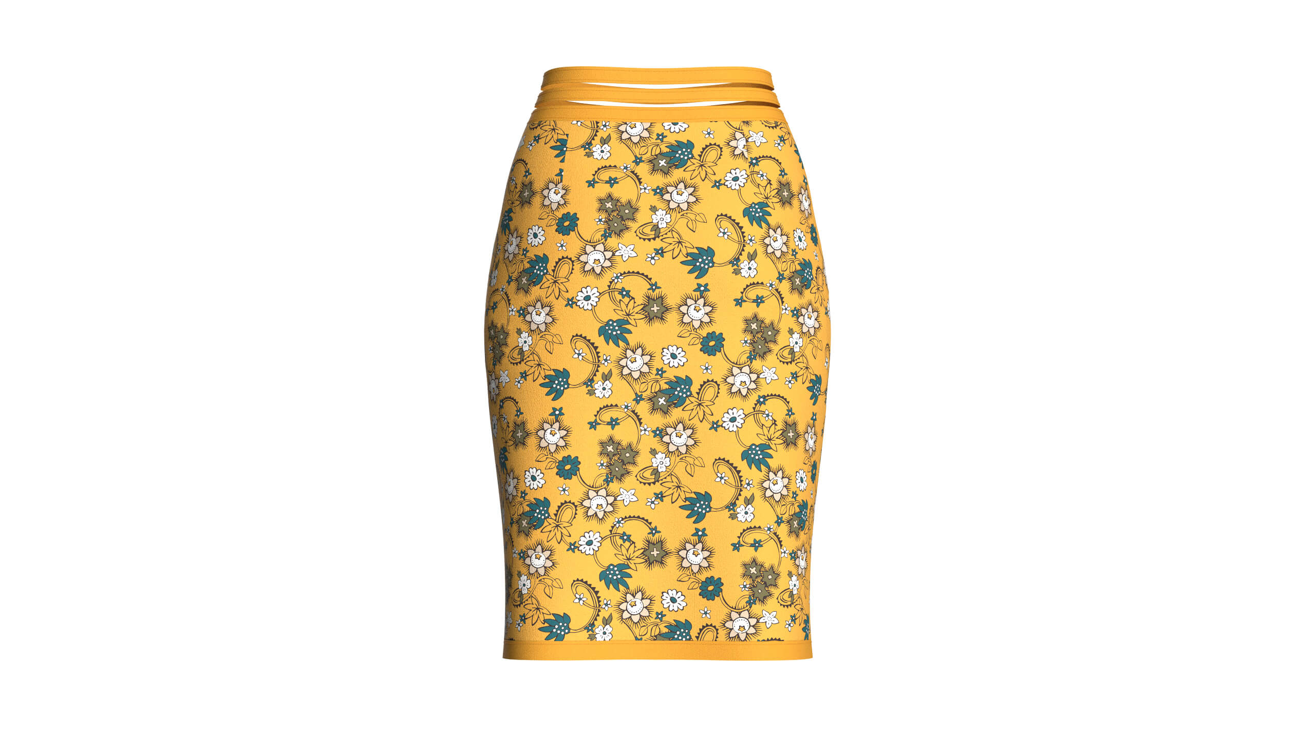 Girls Floral Printed Pencil Skirt 3D Model