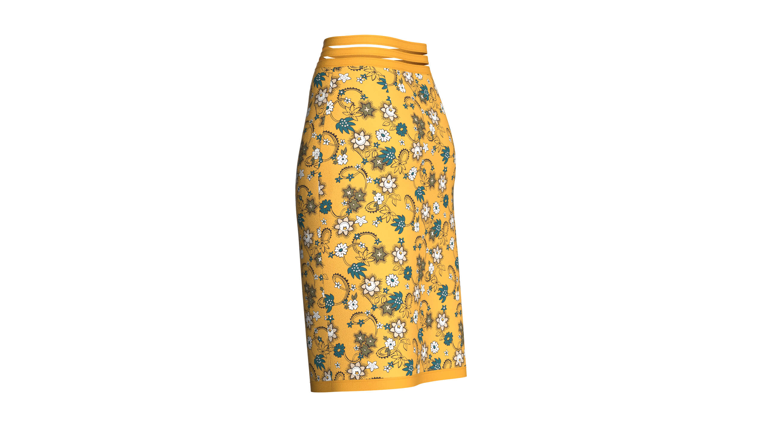 Girls Floral Printed Pencil Skirt 3D Model