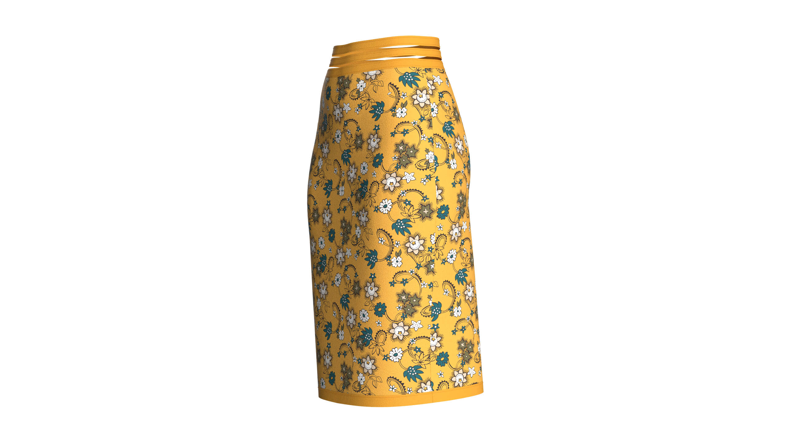 Girls Floral Printed Pencil Skirt 3D Model