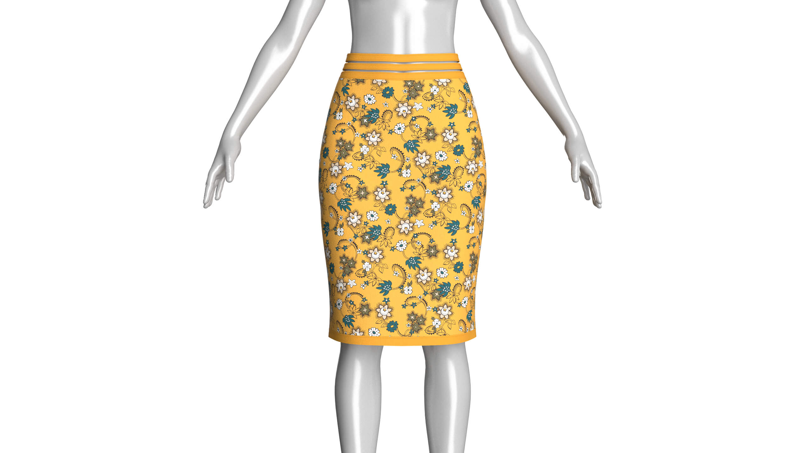 Girls Floral Printed Pencil Skirt 3D Model