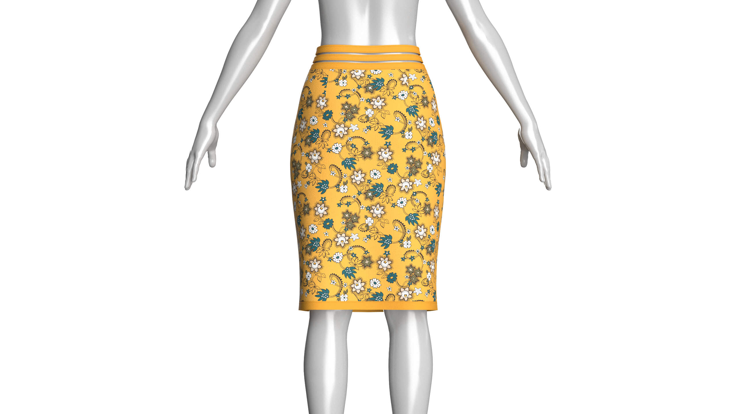 Girls Floral Printed Pencil Skirt 3D Model