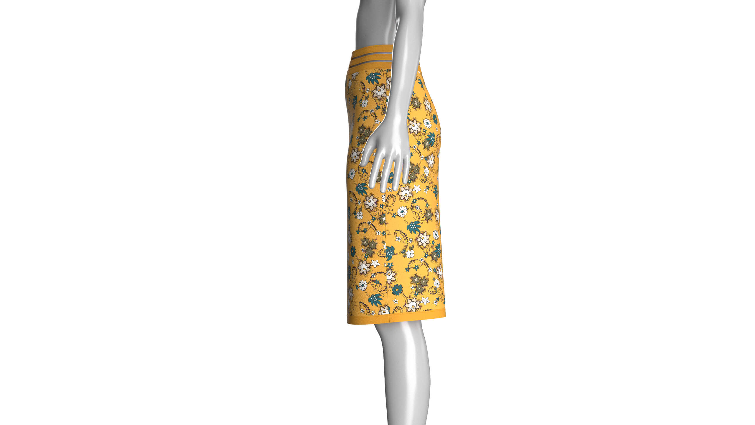 Girls Floral Printed Pencil Skirt 3D Model