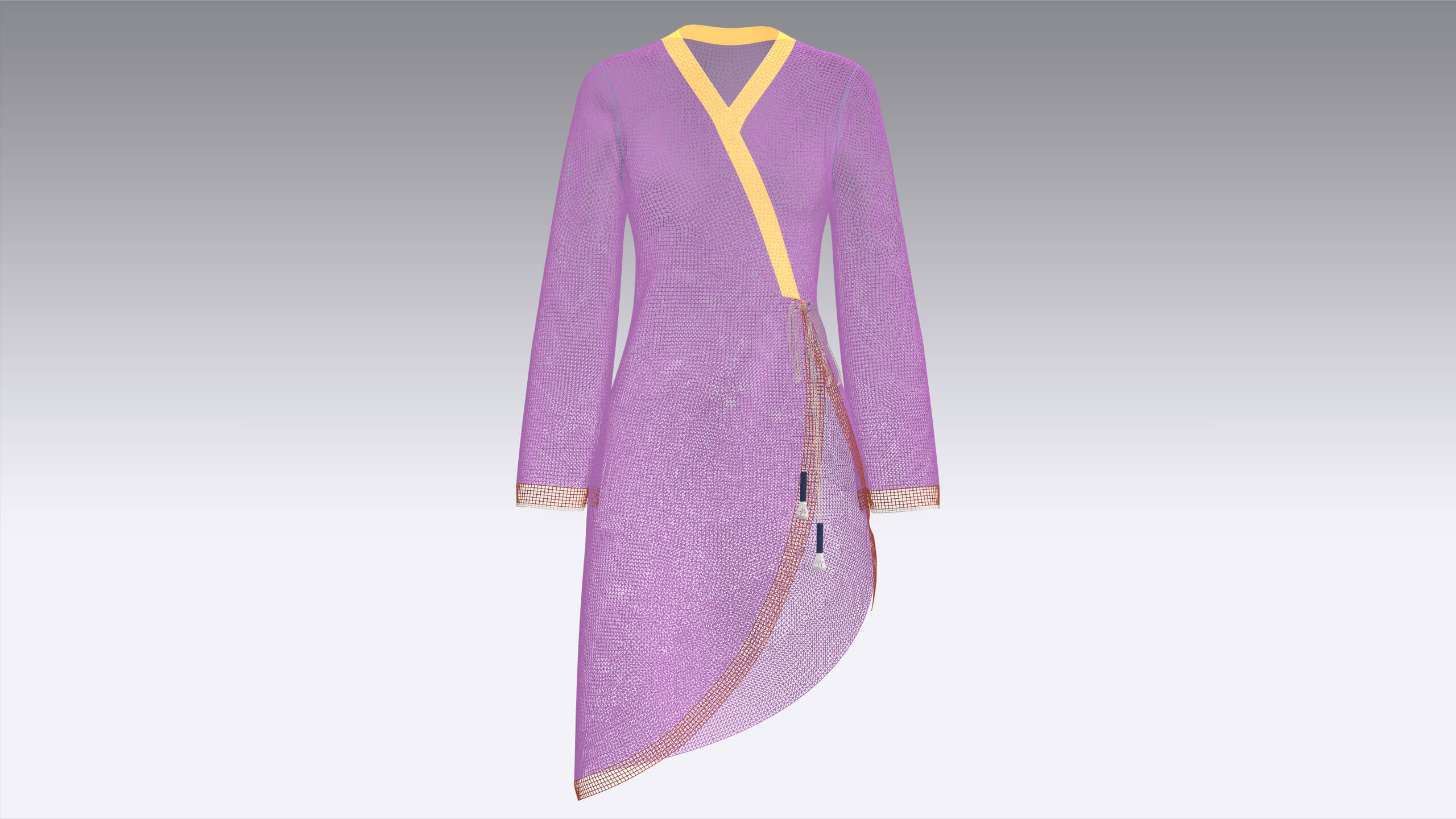 Girls Floral Wrap V-Neck Dress with Side Tie 3D Model